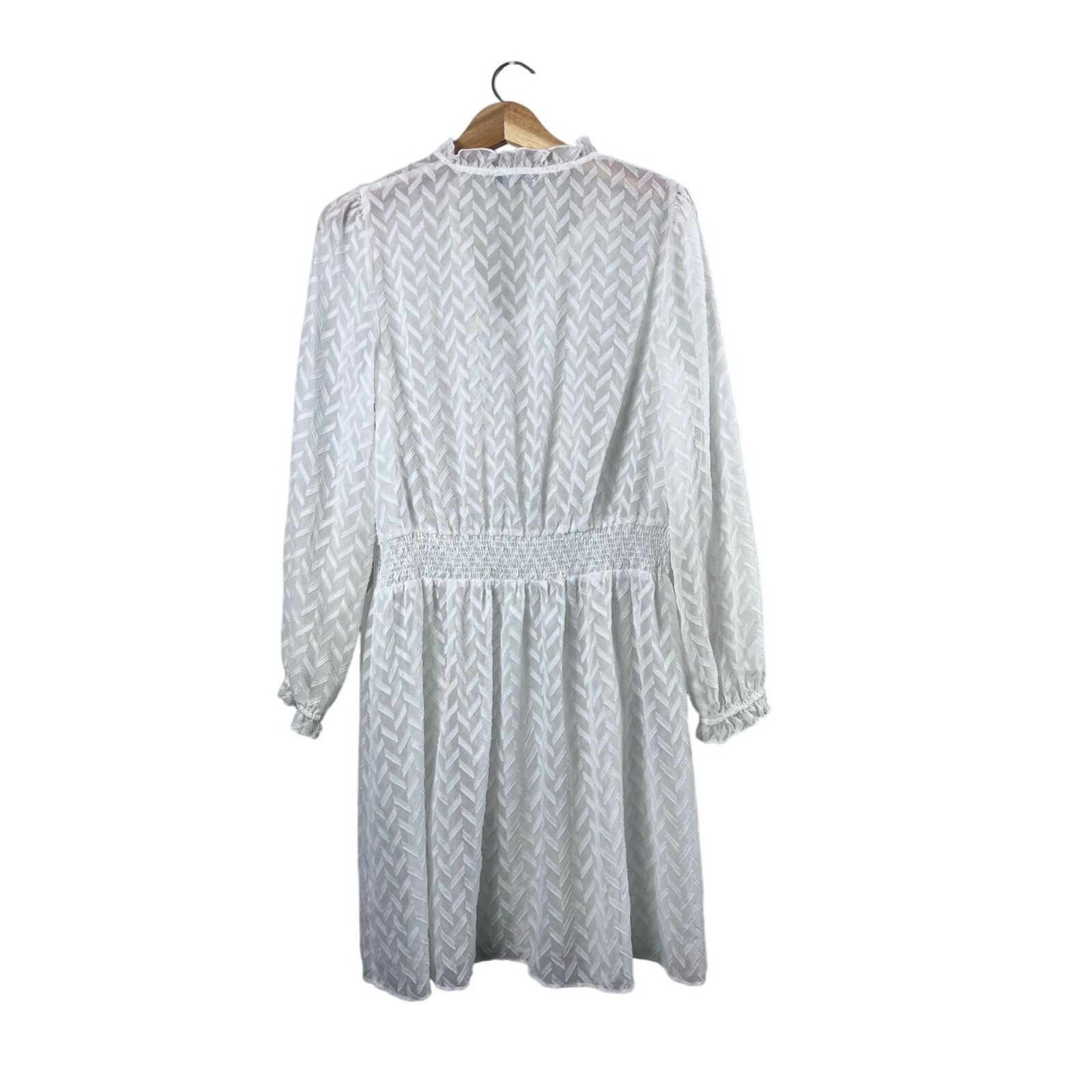 Tommy Hilfiger White Sheer Chevron Tommy Hilfiger Long Sleeve Dress 12 Size XL / US 12-14 / IT 48-50 - 3 Thumbnail
