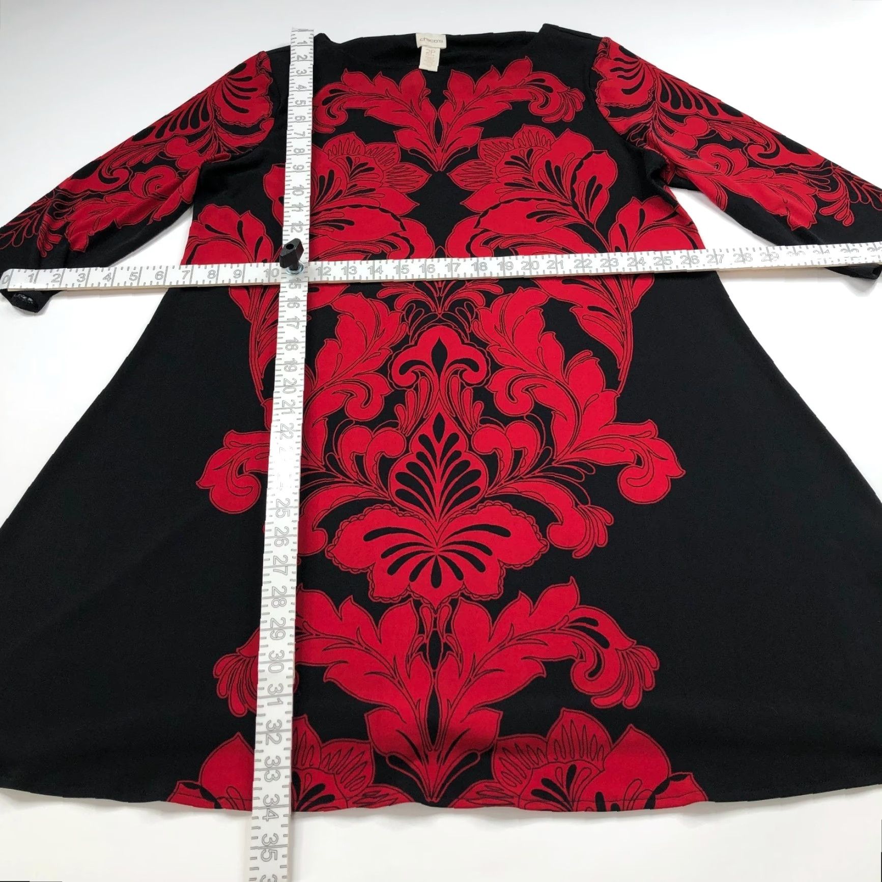 Vintage Chico's 3/4 Sleeve Women's 2P Petite Knee Length Floral Black Dress Size XS / US 0-2 / IT 36-38 - 3 Thumbnail