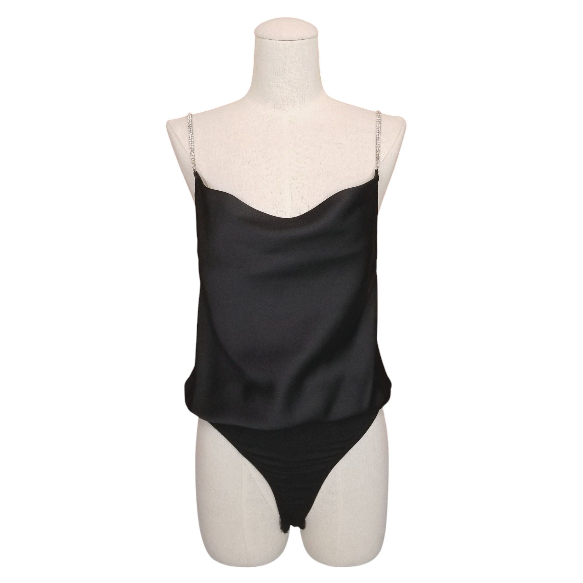 Lulus Glamorous Forever Black Rhinestone Strap Cowl Neck Bodysuit Size S / US 4 / IT 40 - 1 Thumbnail