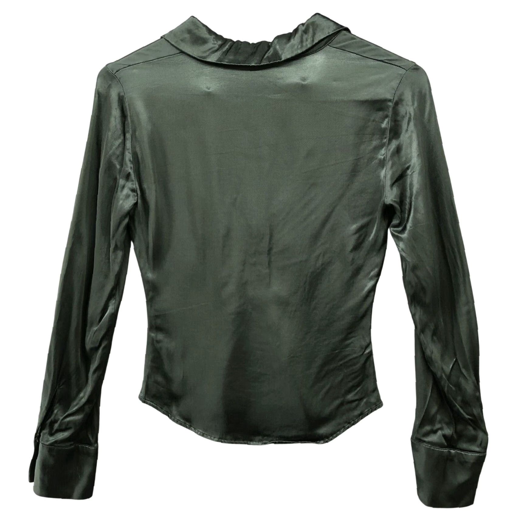 Zara VINTAGE Zara Satin Shirt Womens XS Ruched Front Collared Fitted Button V-Neck Stretchy Size XS / US 0-2 / IT 36-38 - 2 Thumbnail