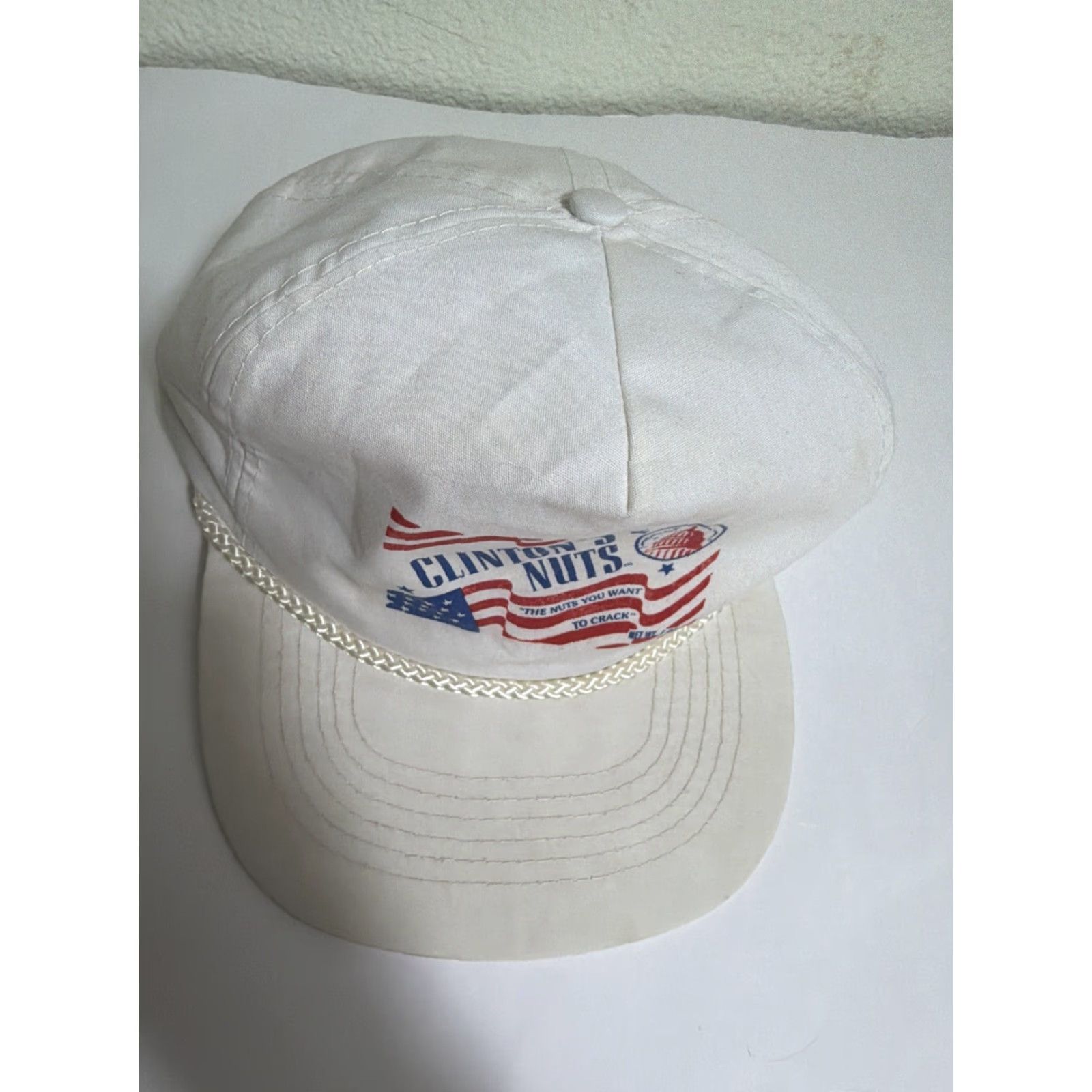 Vintage VINTAGE Clinton’s Nuts Strapback Hat White Adjustable Baseball Cap Men One Size 90s Politics Size ONE SIZE - 5 Thumbnail