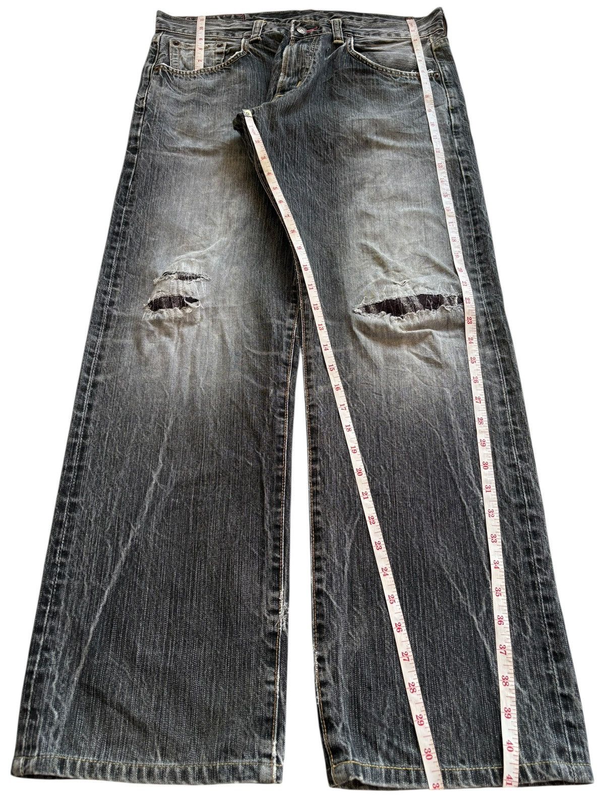 Edwin × Japanese Brand Vintage Edwin 535 Patches Distressed Ripped Loose Baggy Jean Size US 35 - 13 Thumbnail