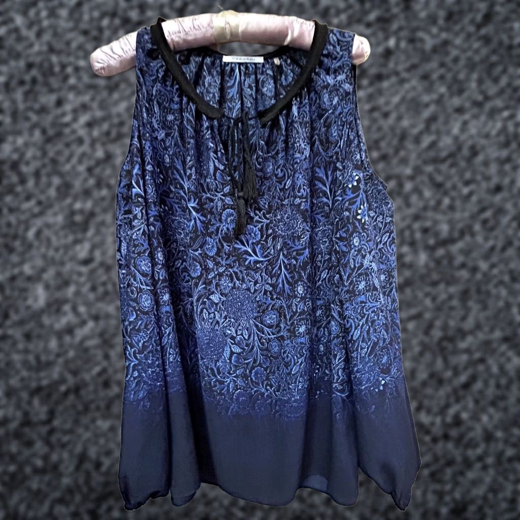 Vintage T Tahari Womens Blouse Floral Chiffon Cold Shoulder Top Blue M Medium Size M / US 6-8 / IT 42-44 - 1 Thumbnail