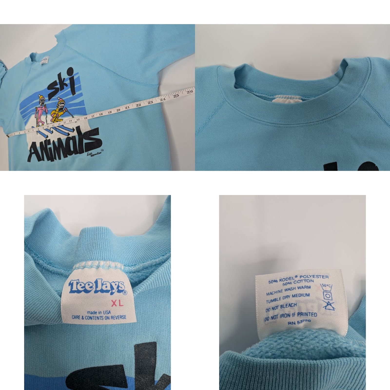 TEE JAYS VINTAGE Tee Jays Sweatshirt Shirt Unisex Adults XL Blue Pullover 80s Ski Animals Made in USA Size US XL / EU 56 / 4 - 8 Thumbnail