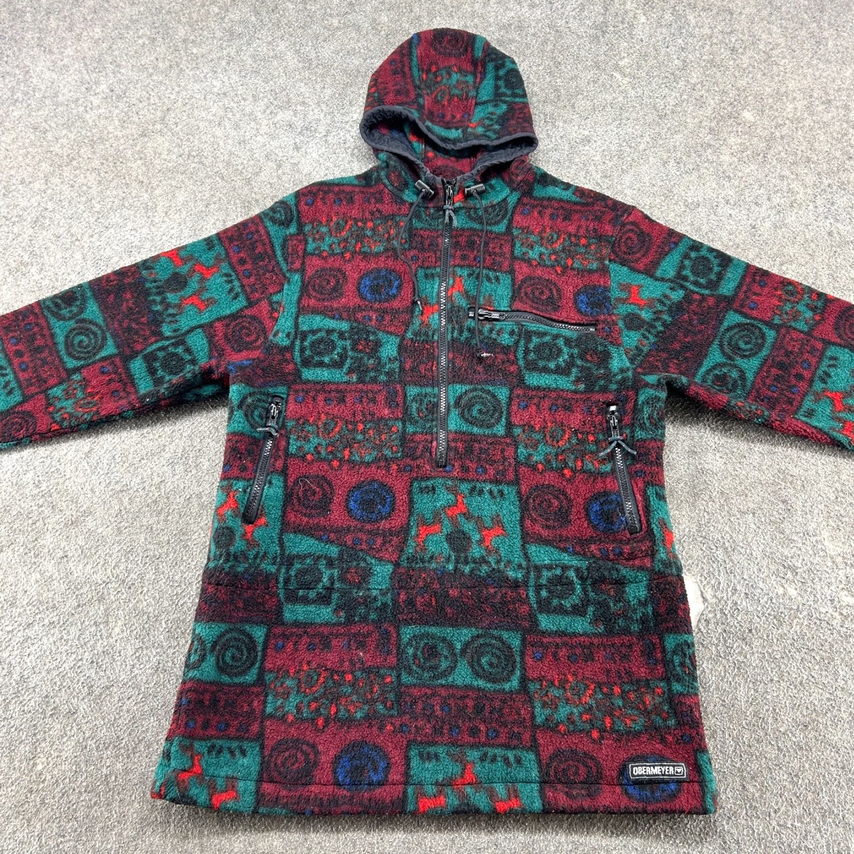 Obermeyer VINTAGE Obermeyer Jacket Womens M Red Green 1/2 Zip Tribal Fleece Abstract 90s Size M / US 6-8 / IT 42-44 - 3 Thumbnail
