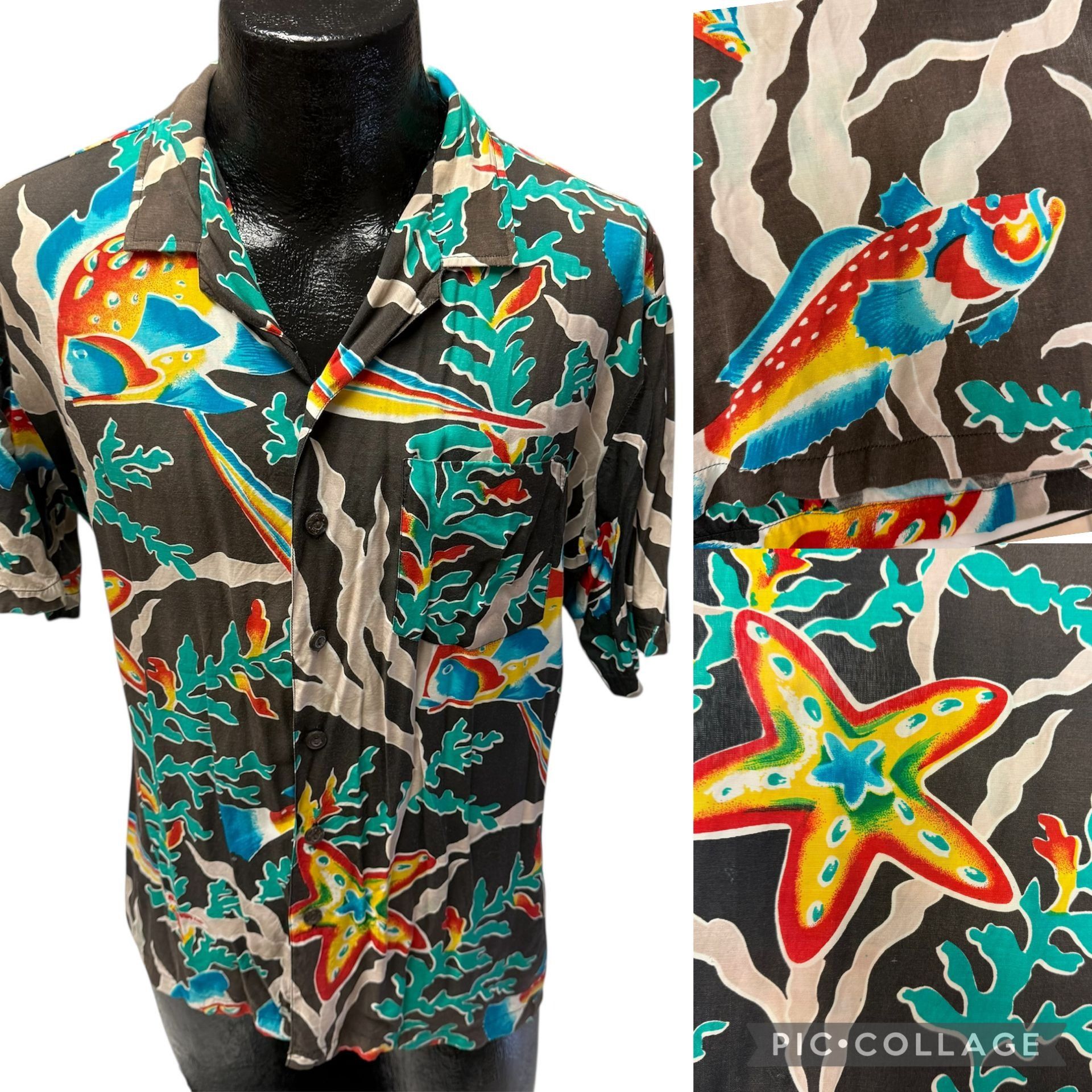 Kennington Ltd. Vtg Kennington Neon RAINBOW Tropical FISH Hawaiian Shirt Size US L / EU 52-54 / 3 - 1 Thumbnail