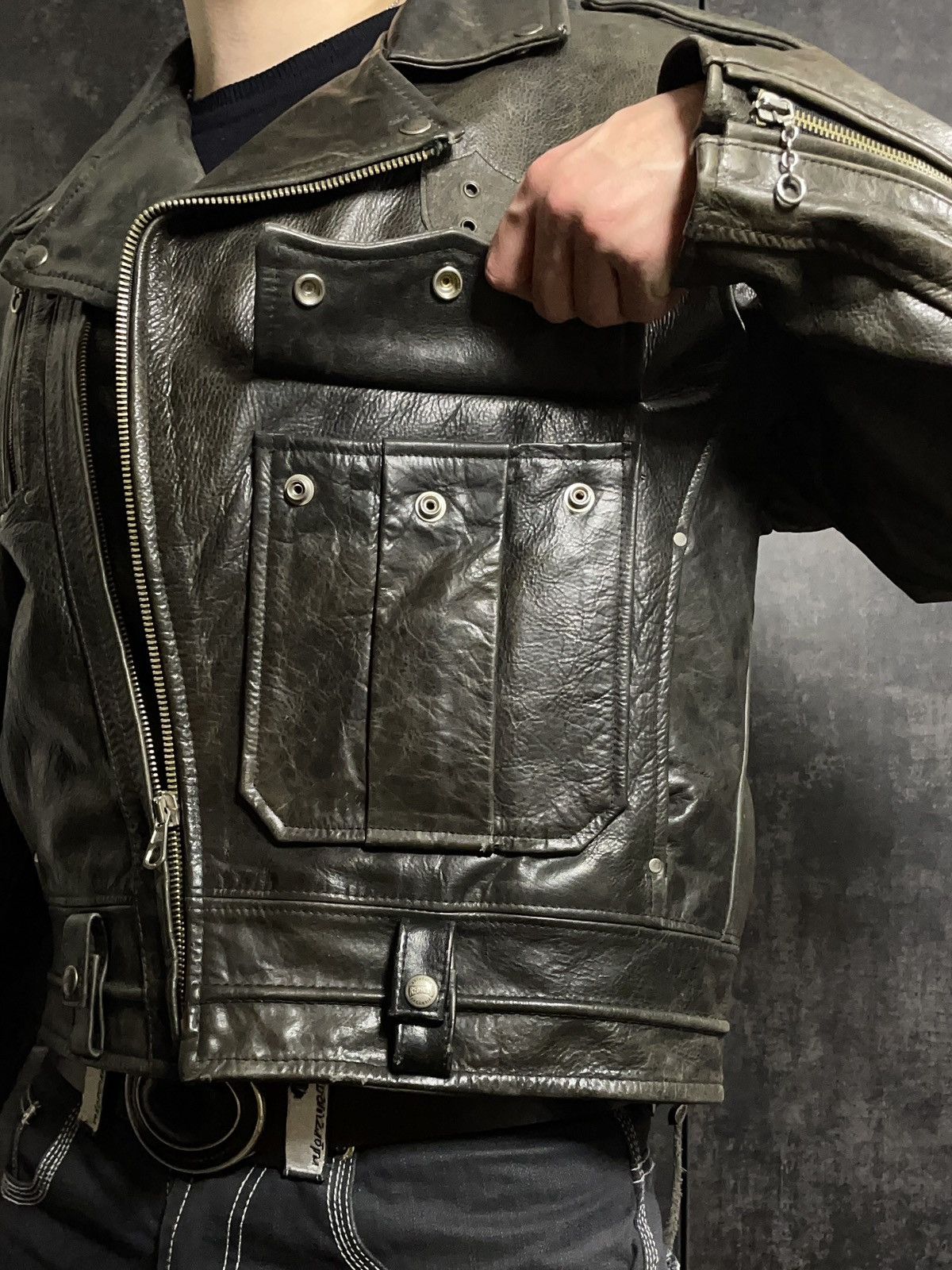 Vintage Crazy Vintage Redskins Cropped Leather Jacket Polizei Schott Size US L / EU 52-54 / 3 - 7 Thumbnail