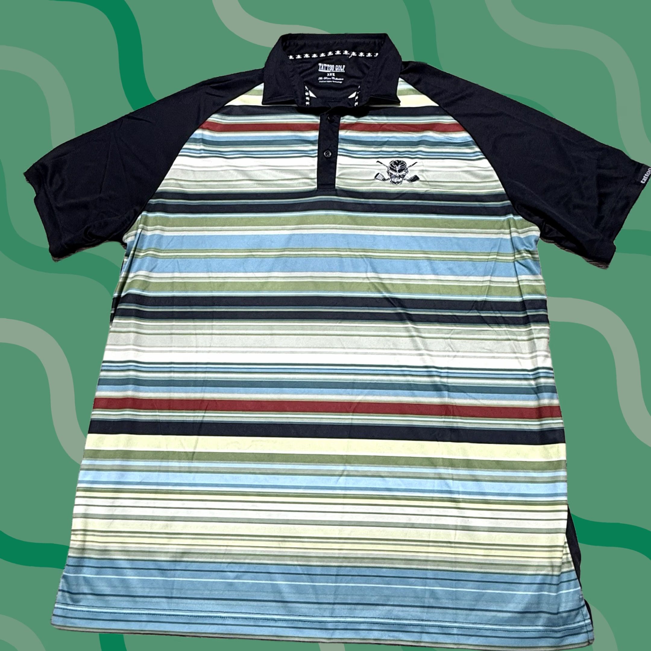 Vintage Tattoo Golf Polo Shirt Mens 3XL Black Striped Skull Retro Collection Performance Shirt Size US XXL / EU 58 / 5 - 1 Thumbnail