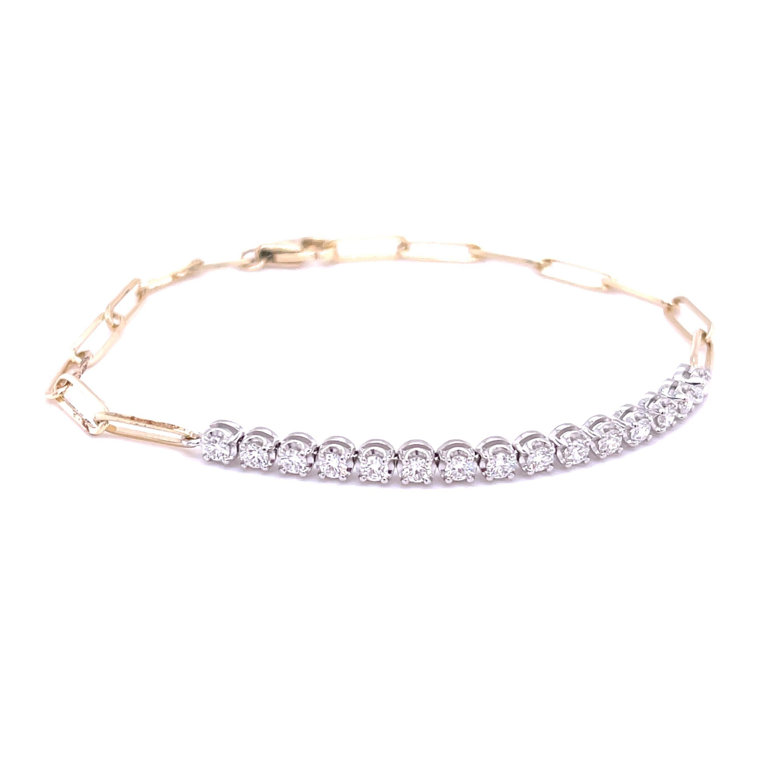 image of Bvlgari Diamond Paperclip Bracelet In 14K Yellow & White Gold (3/4 Ctw), Women's