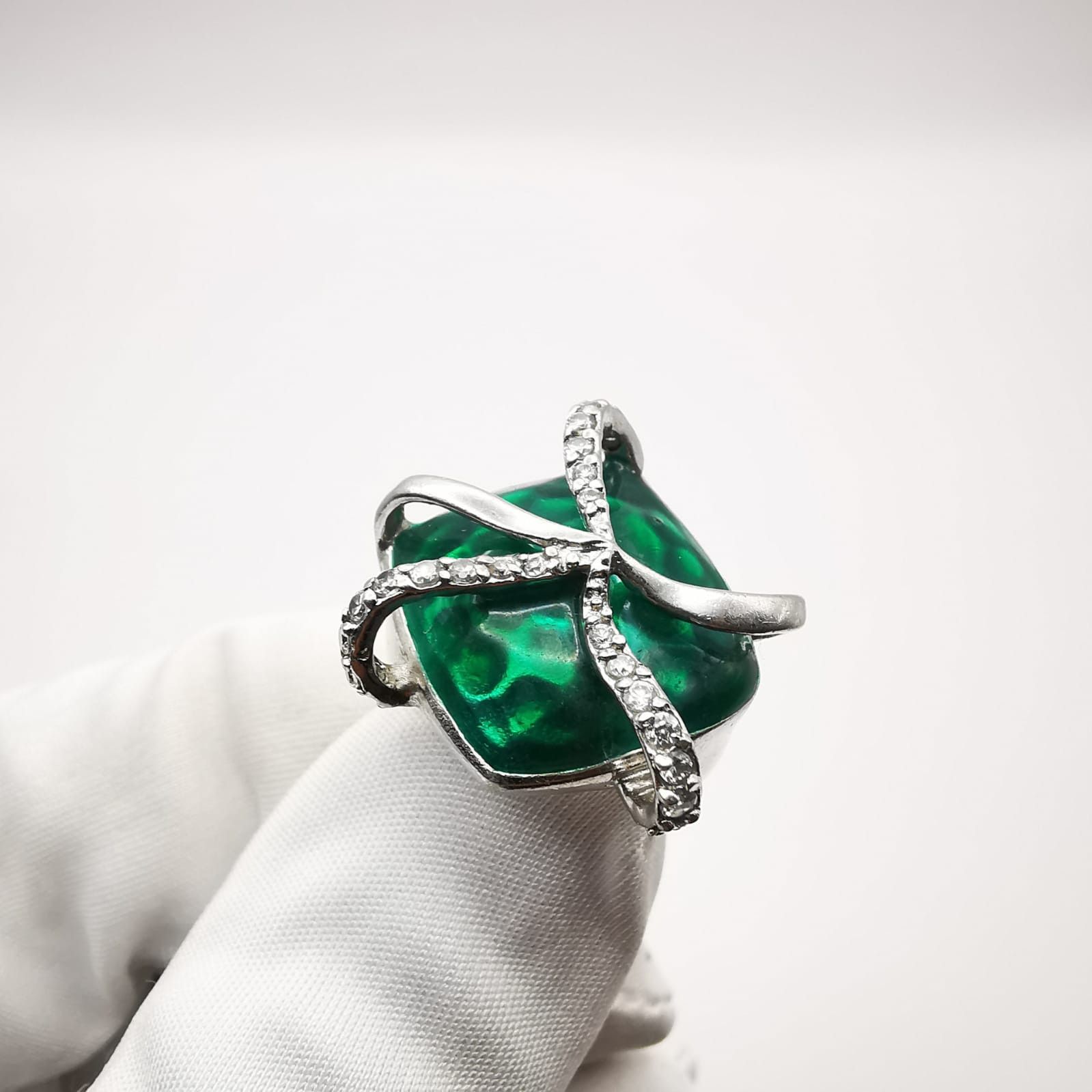 Sterling Silver Vintage 925 Sterling Silver Ring with Cubic Zirconia 8,2 g Size ONE SIZE - 2 Thumbnail