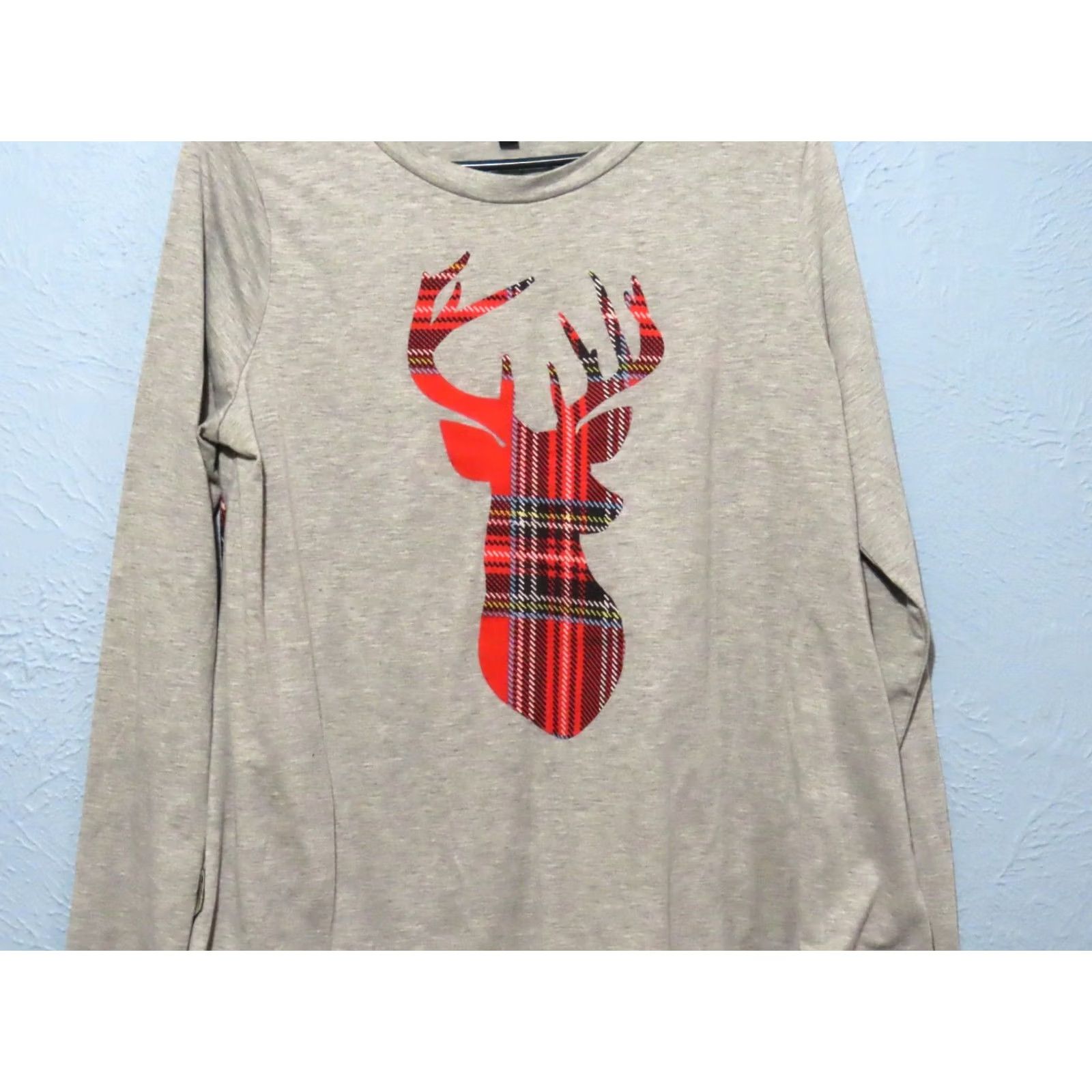 Vintage Simply Southern Women's L Red Plaid Deer Gray Long Sleeve Sleepshirt Gown Size L / US 10 / IT 46 - 3 Thumbnail