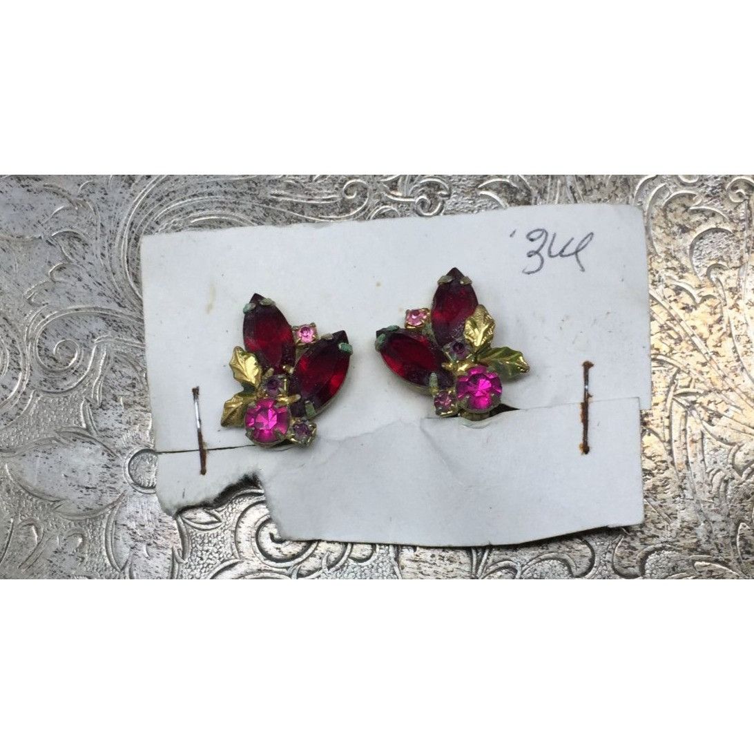 Other Vintage Pink Marquise Rhinestone Gold Tone Clip On Earrings Size ONE SIZE - 1 Thumbnail