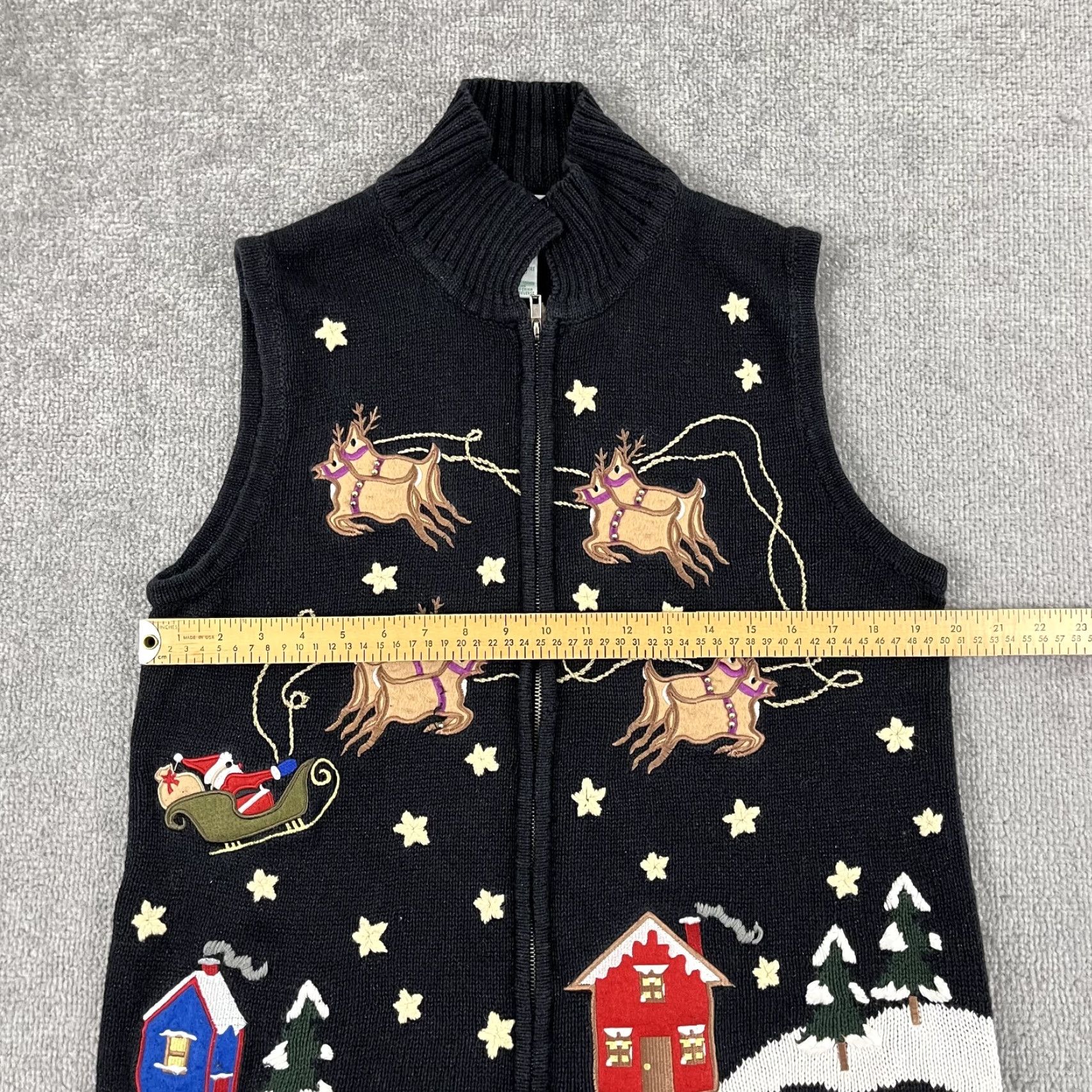 Quacker Factory Quacker Factory Sweater Vest Women Medium Black Reindeer Santa Christmas Holiday Size M / US 6-8 / IT 42-44 - 4 Thumbnail