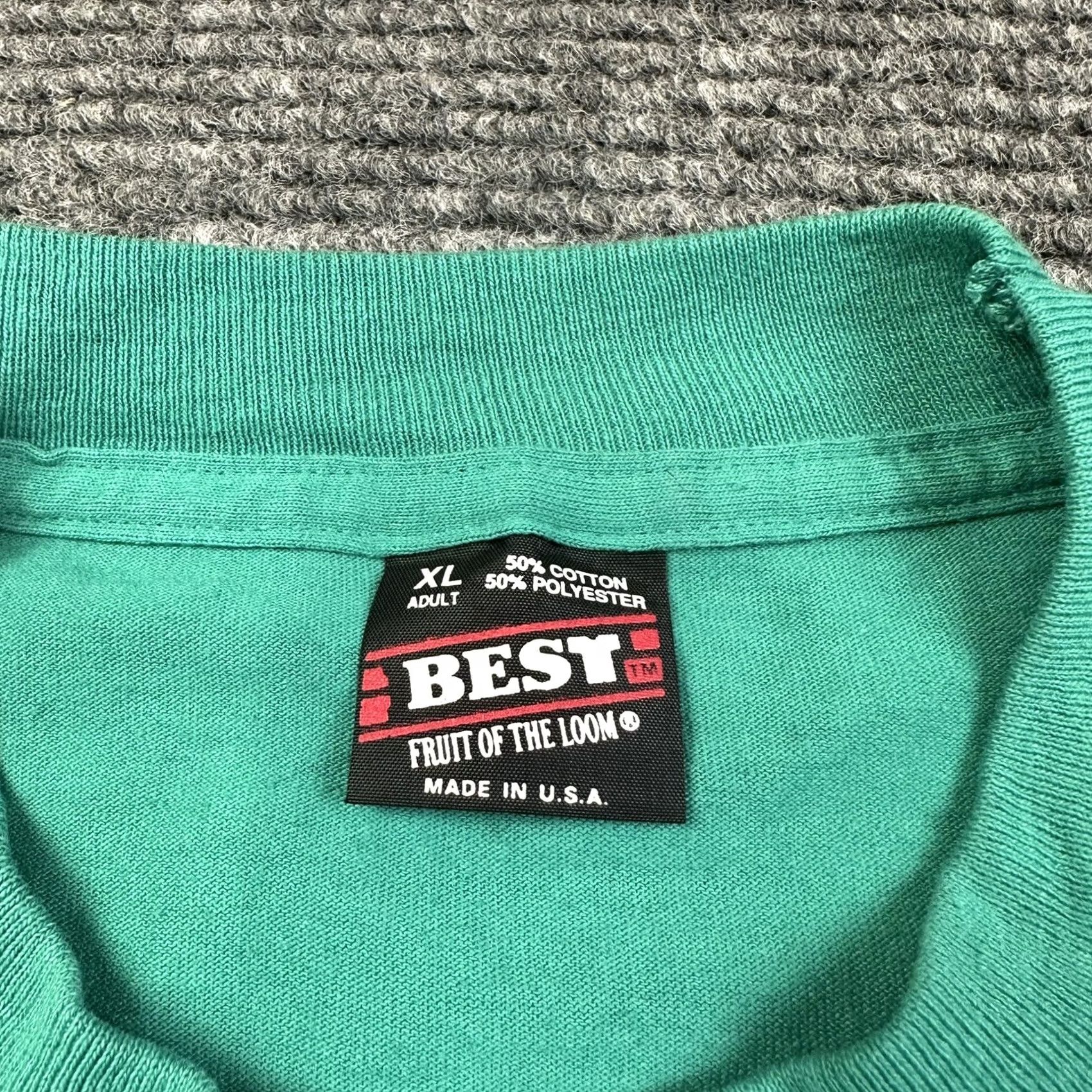 Fruit Of The Loom VINTAGE Fruit of the Loom T-Shirt Adult XL Single Stitch Green Crew Neck Cotton Blend 90s 80s All Seasons Mens Womens Unisex Size US XL / EU 56 / 4 - 2 Thumbnail