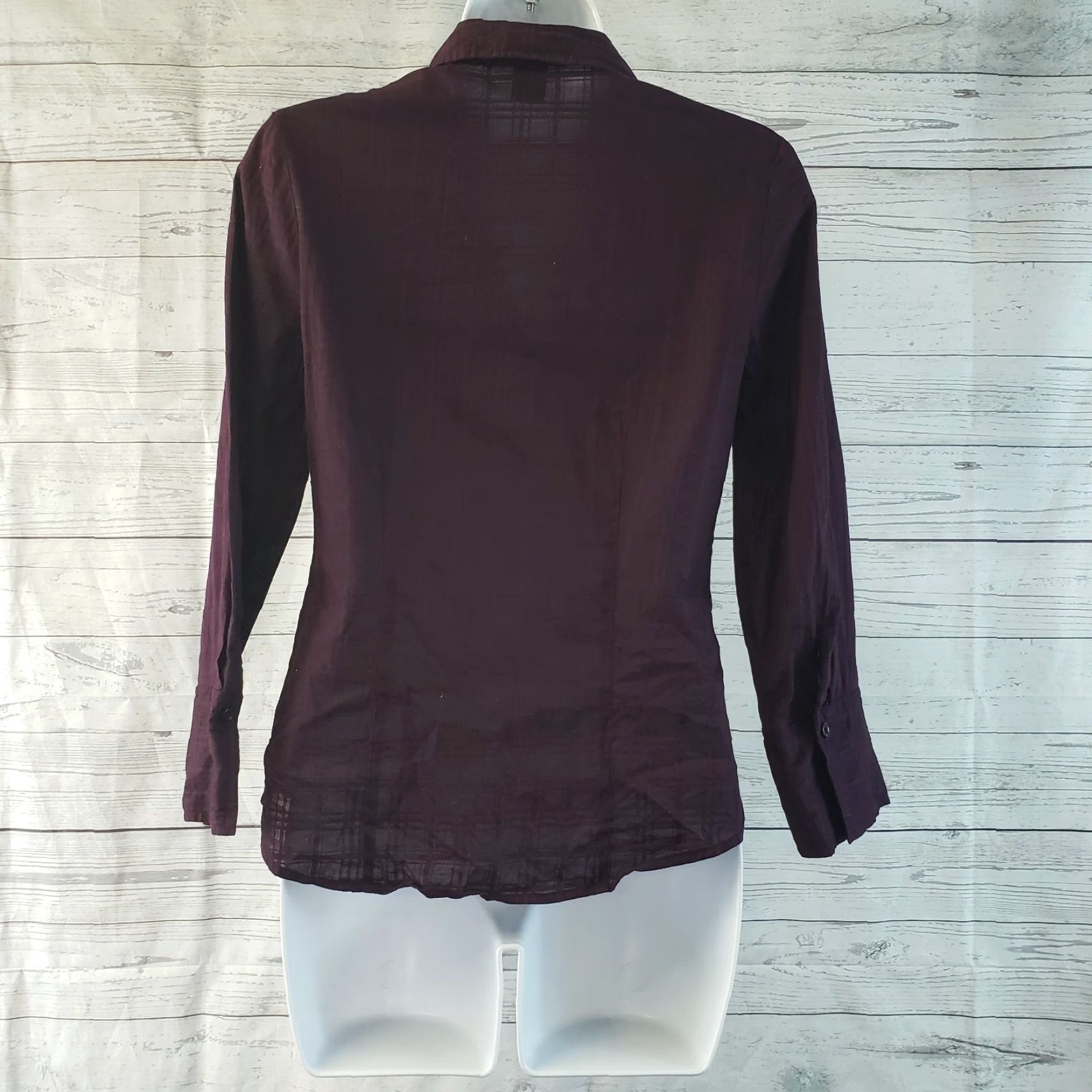 Ann Taylor Ann Taylor Womens Button Front Top Sz 2 Burgundy Semi Sheer 3/4 Sleeve Size XS / US 0-2 / IT 36-38 - 4 Thumbnail