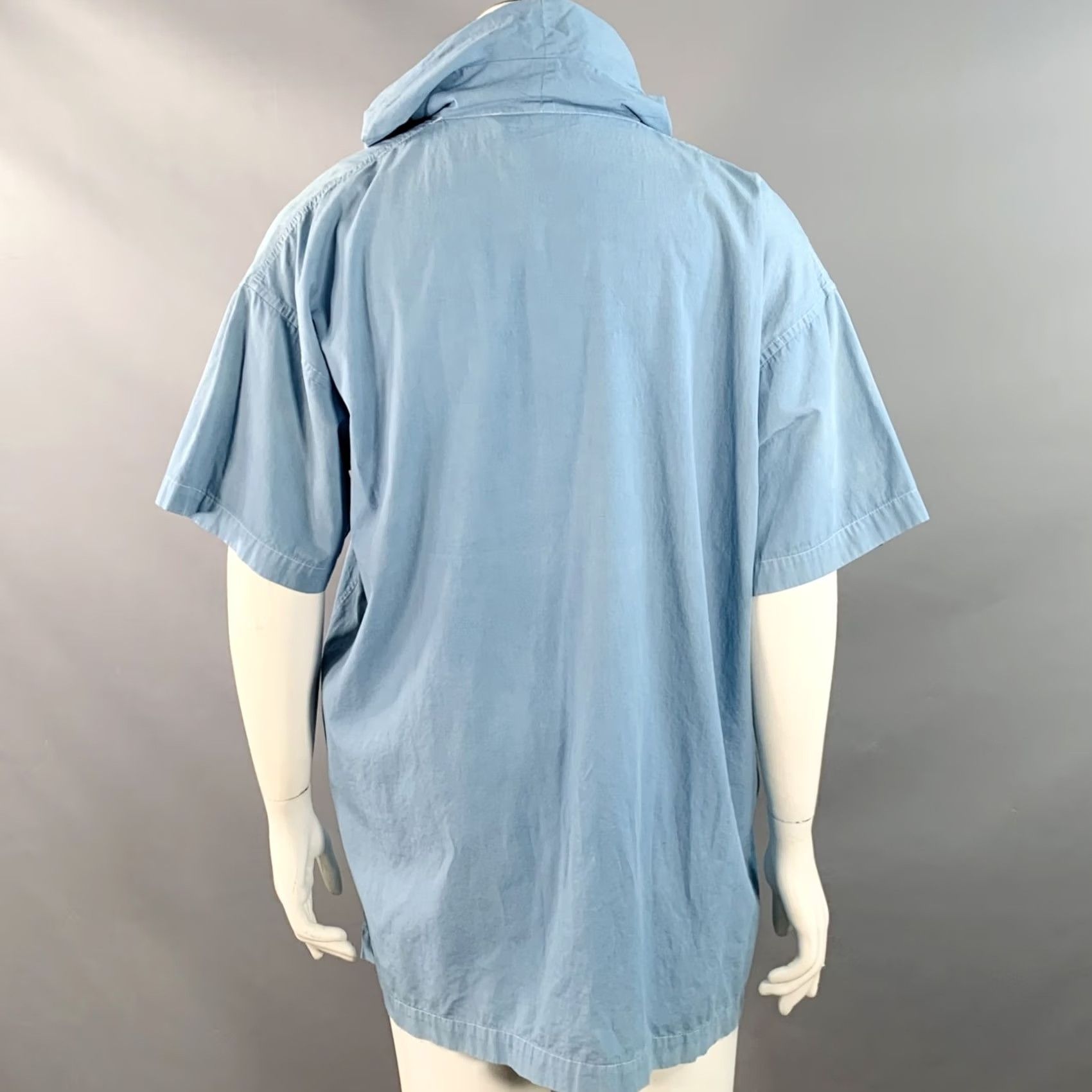 Comme des Garcons Girl VINTAGE COMME des GARCONS Blue Cotton Shawl Collar Casual Top XXL Women Size XXL / US 16-18 / IT 52-54 - 4 Thumbnail