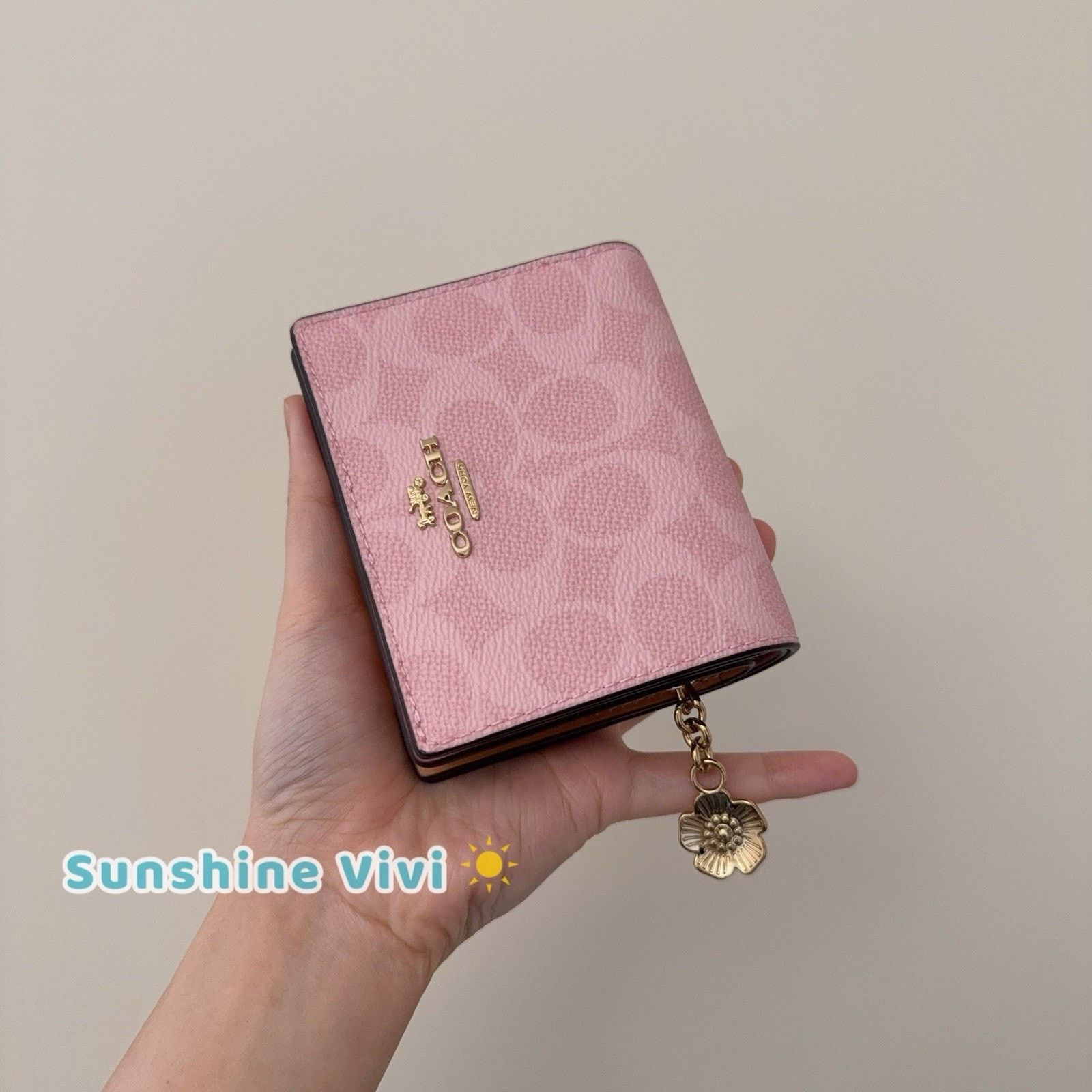 Coach NWT Coach Snap Wallet Signature Charm CEC34 Gold/Powder Pink Size ONE SIZE - 1 Thumbnail