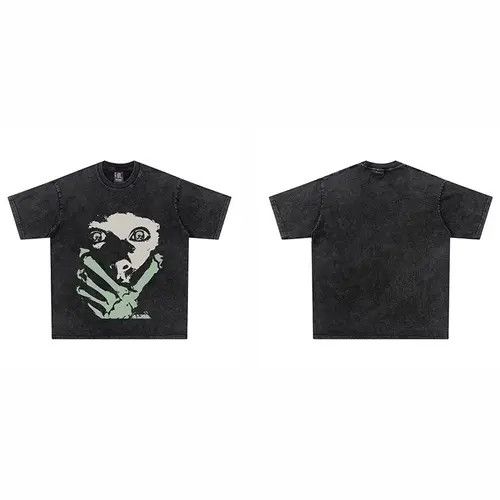 Japanese Brand Hioki Streetwear Washed Black Human Face T Shirt y2k Size US M / EU 48-50 / 2 - 8 Thumbnail