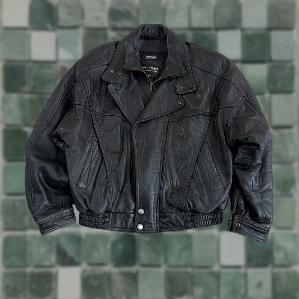 Vintage VINTAGE Wilsons Thinsulate Moto Punk Jacket Leather Black Large Men 80s 90s Biker Punk Grunge Gothic Bohemian Style Belted Zipper Buckle Snap Denim? Size US L / EU 52-54 / 3 - 1 Thumbnail