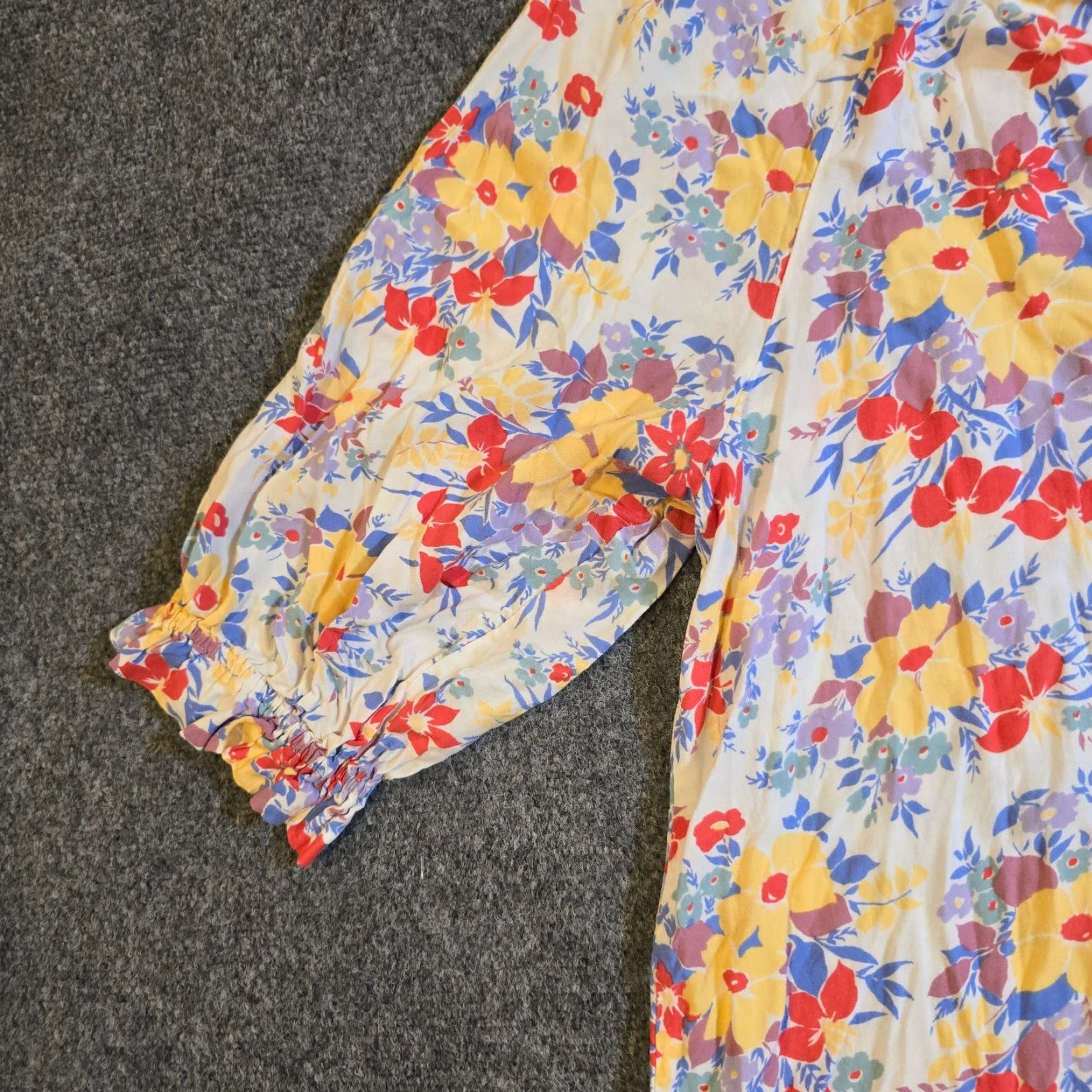 CO Jones & Co Top Womens 1X White Yellow Floral V Neck Peasant 3/4 Sleeve Casual Shirt Womens (Plus) Size XL / US 12-14 / IT 48-50 - 4 Thumbnail