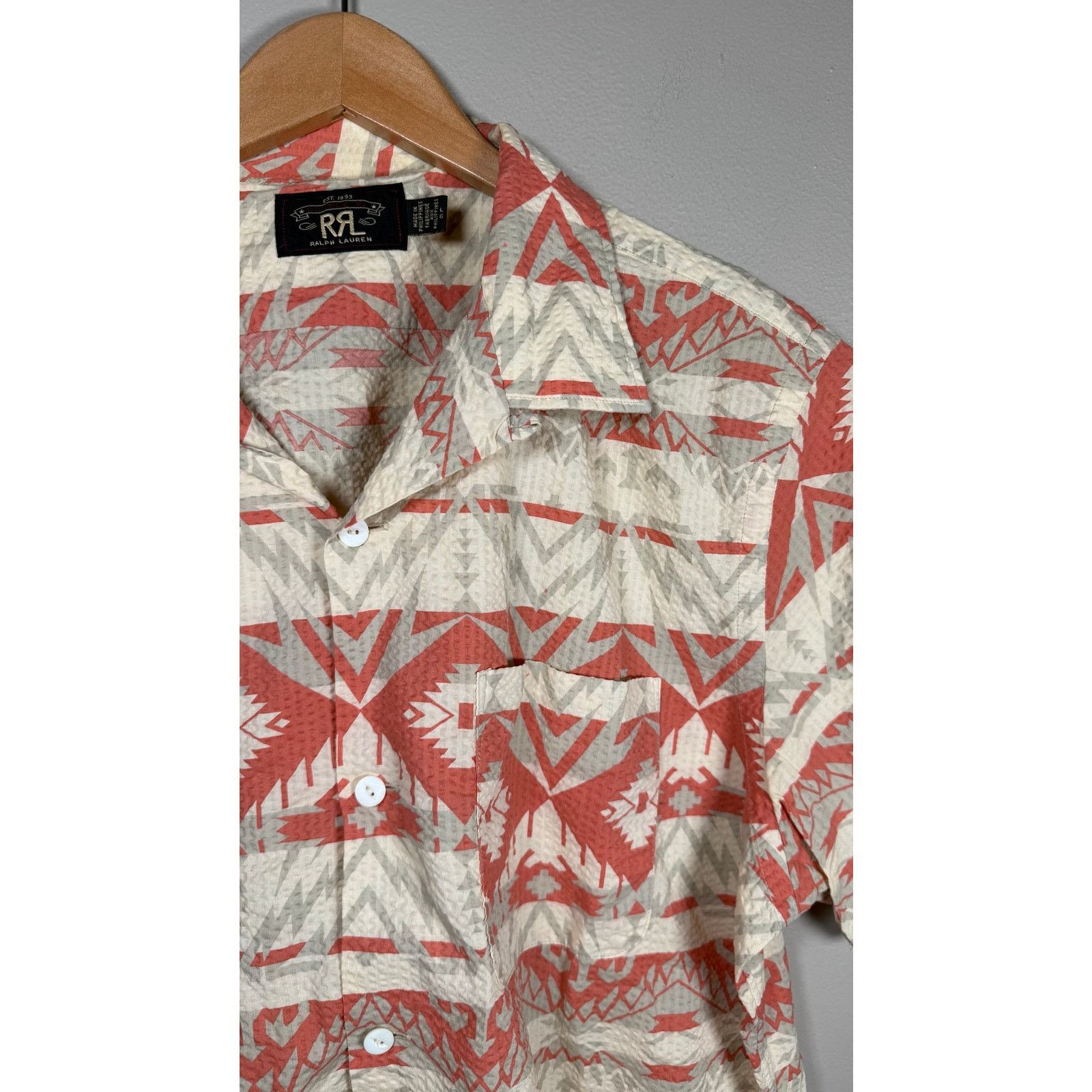 RRL Ralph Lauren RRL Trade Blanket Printed Cotton Seersucker Shirt size L Size US L / EU 52-54 / 3 - 11 Thumbnail