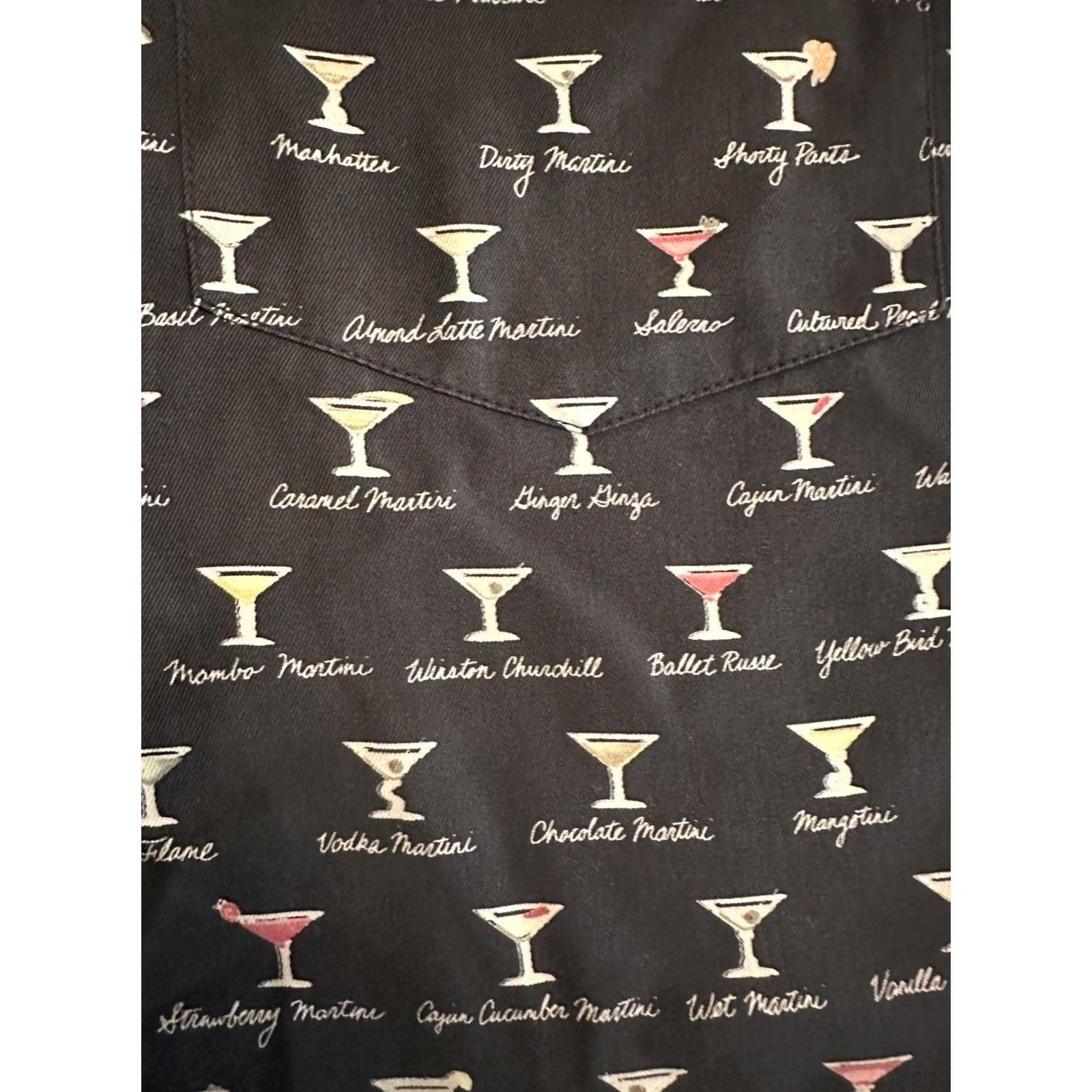 Tori Richard Tori Richard Martini Glass 100% Silk Shirt Medium Black Button-Up Pocketed Mens Silk Shirt Size US M / EU 48-50 / 2 - 2 Thumbnail