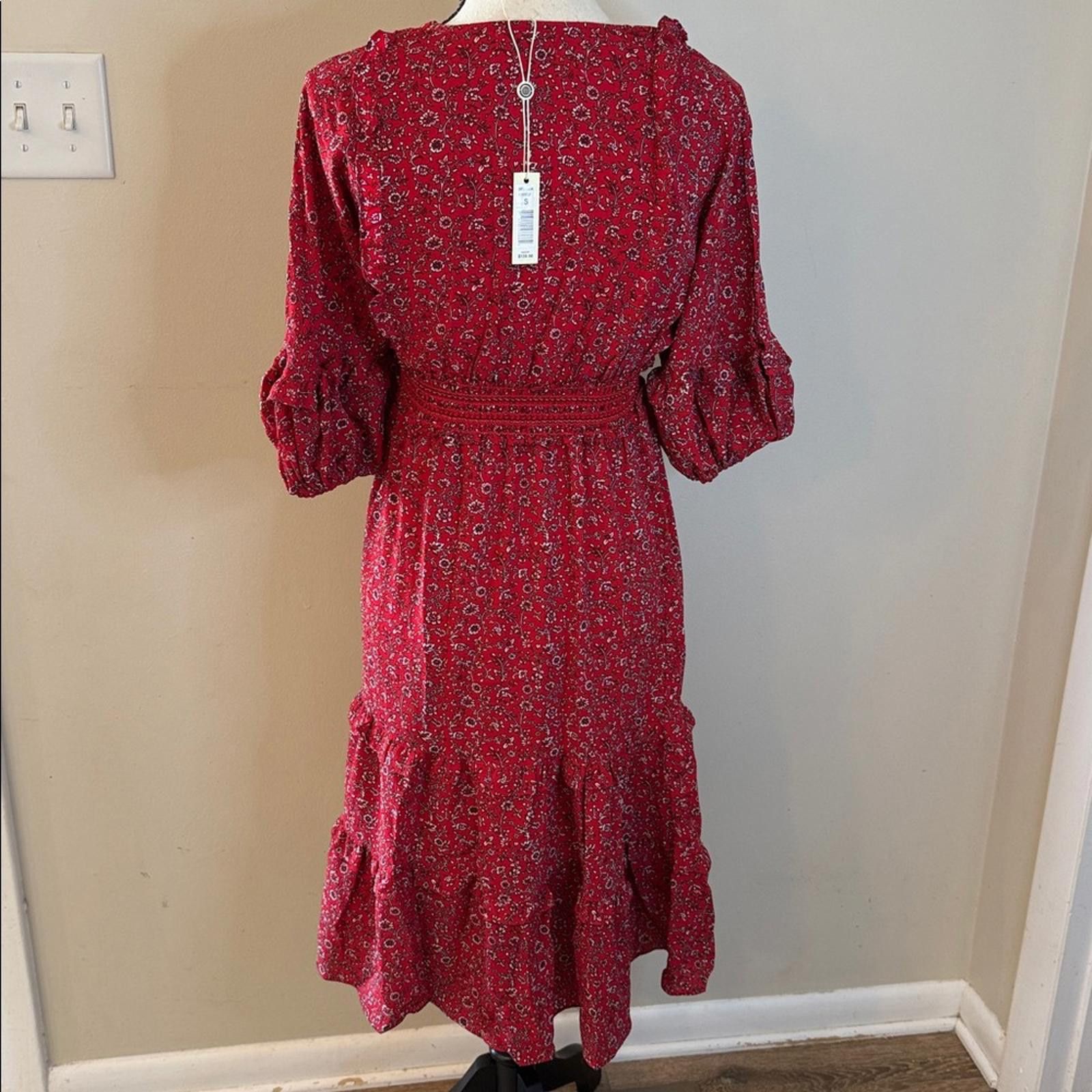 Other Max Studio Red Floral tiered maxi dress puffy sleeves SZ SM Size S / US 4 / IT 40 - 4 Thumbnail