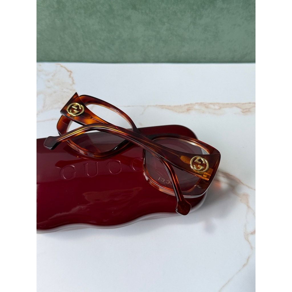 Gucci NEW Gucci GG1226O Butterfly Eyeglasses Frames Havana Brown Size ONE SIZE - 3 Thumbnail