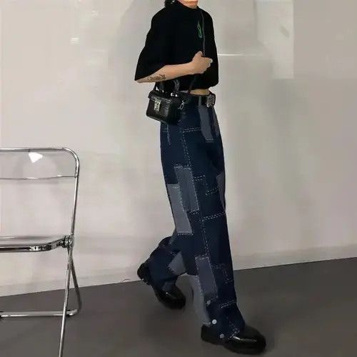 Other Vintage Patchwork Plaid Baggy Jeans Size 32" / US 10 / IT 46 - 2 Thumbnail