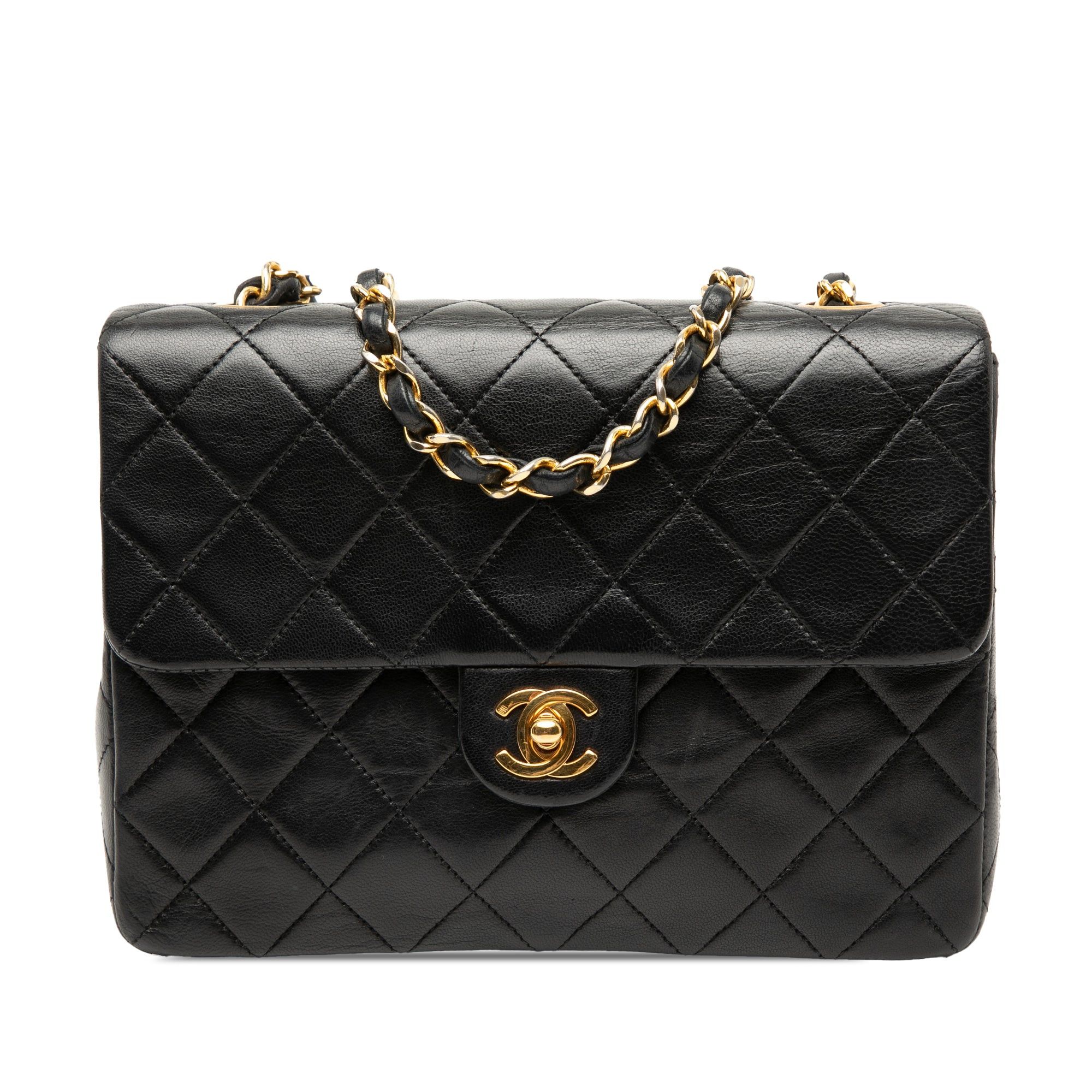 Chanel Small Square Quilted Lambskin Flap in Black, Women's