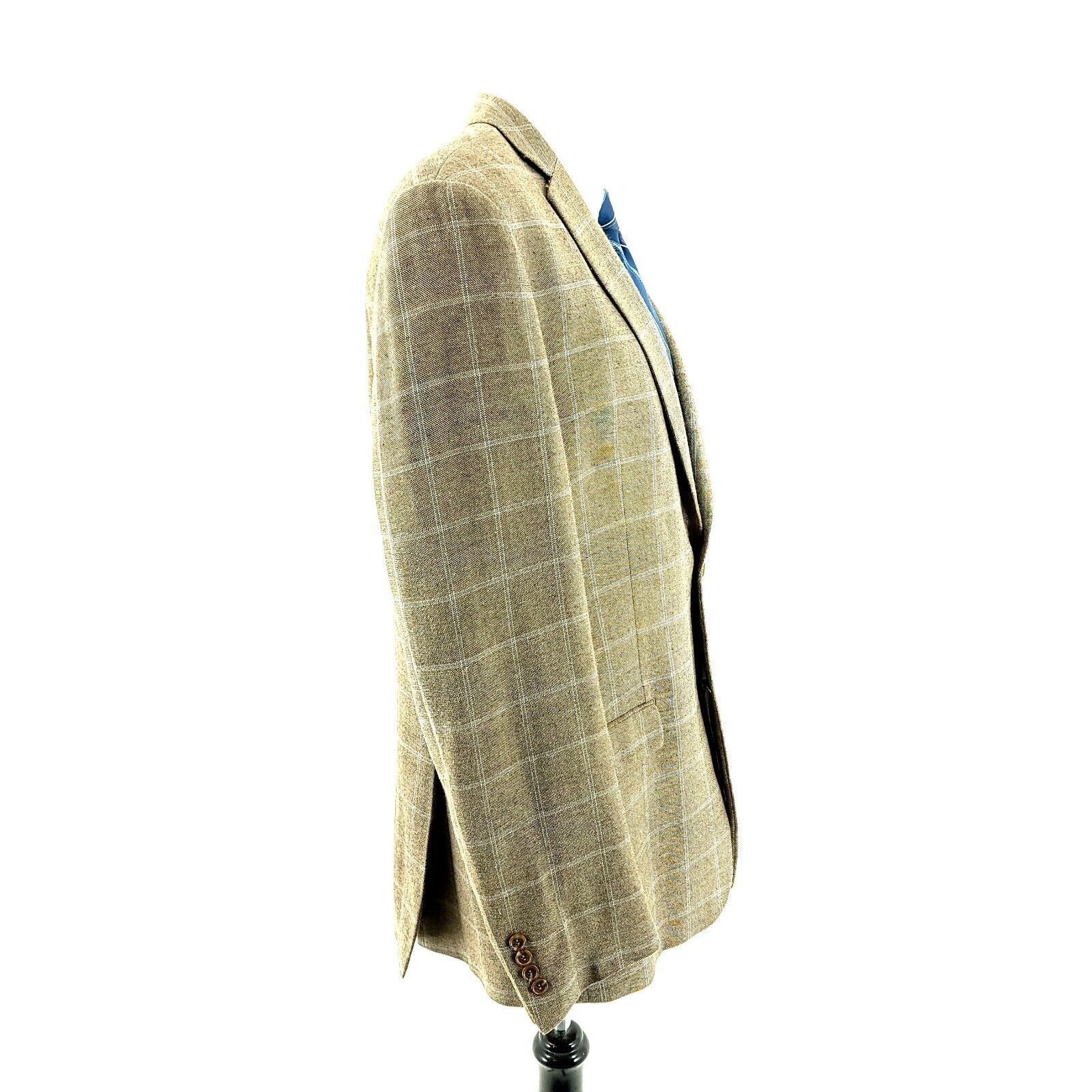 Joseph Abboud Joseph Abboud Silk Bamboo 2 Button Sport Coat Tan Sharkskin Size 40L - 6 Thumbnail