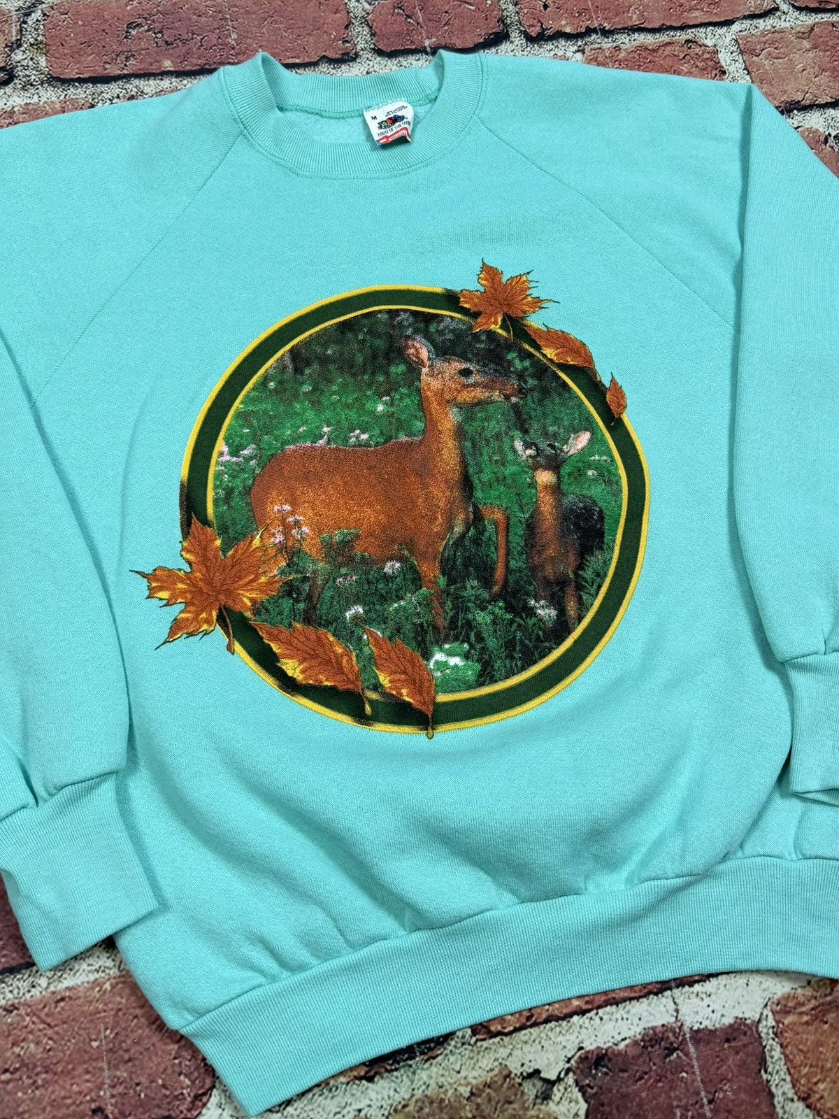 Fruit Of The Loom Vintage Deer Nature Art Sweatshirt Crewneck Teal Blue 90s Size US M / EU 48-50 / 2 - 6 Thumbnail