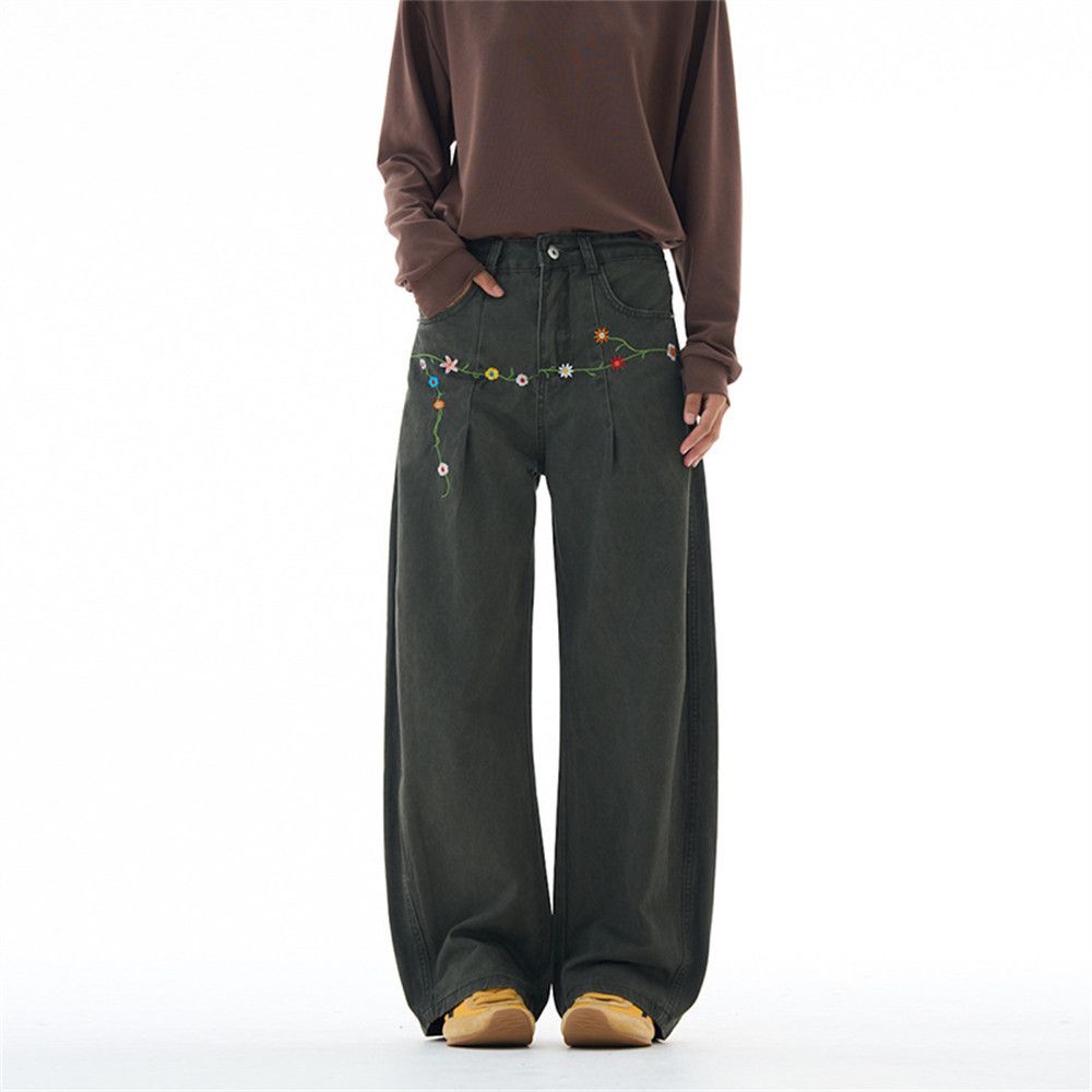 Vintage Men's floral embroidered retro washed distressed trousers Size US 32 / EU 48 - 1 Thumbnail