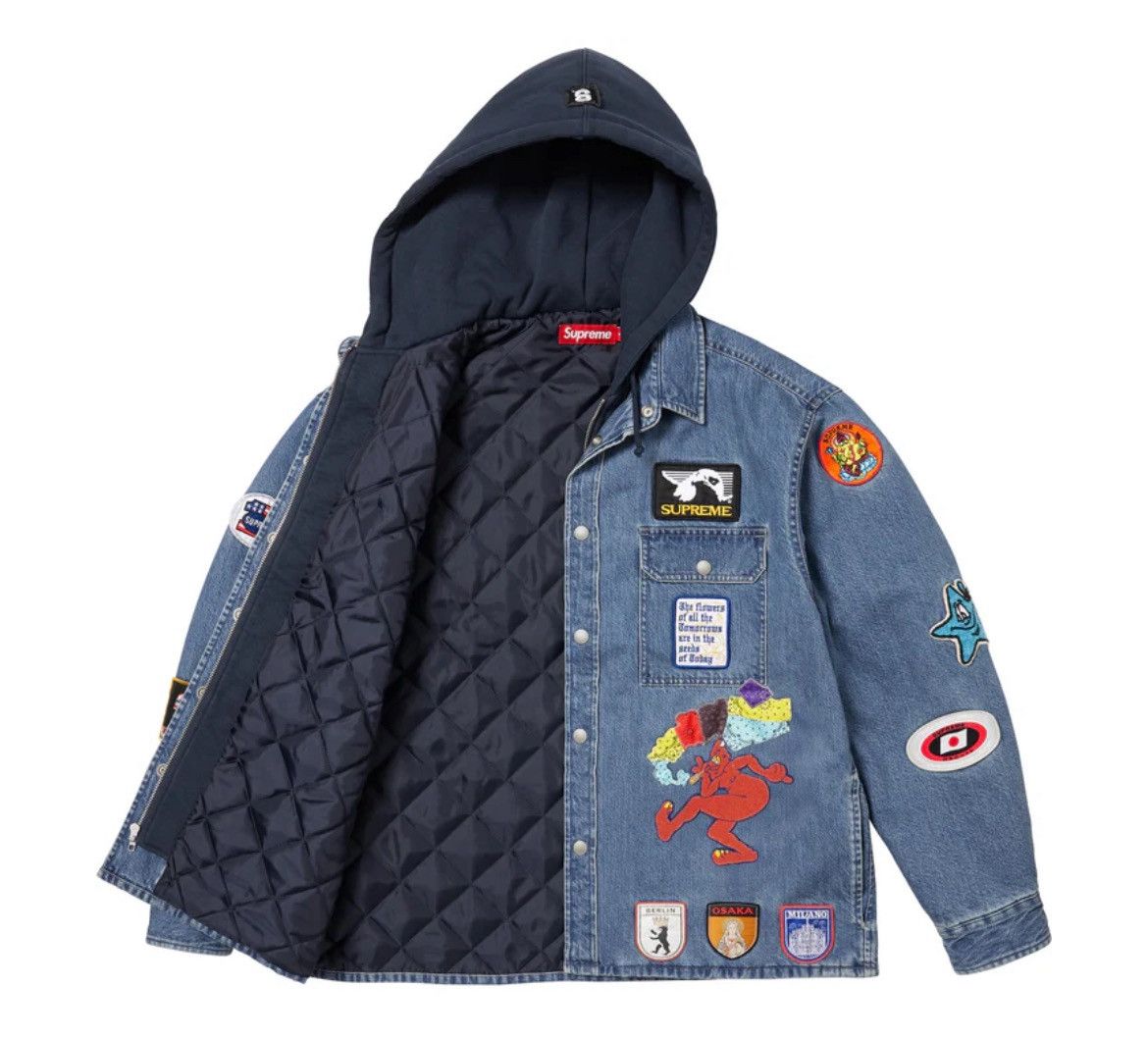 Supreme × Vintage Supreme Patches Hooded Zip Up Shirt Denim Size US L / EU 52-54 / 3 - 3 Thumbnail