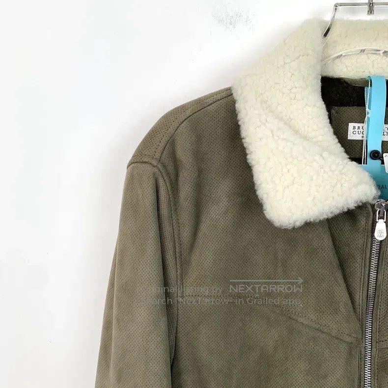 Brunello Cucinelli Brunello Cucinelli Green wool collar zipper leather jacket Size US XS / EU 42 / 0 - 3 Thumbnail