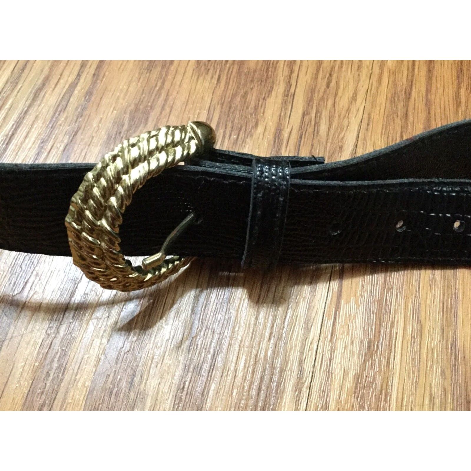 Vintage VINTAGE Black Croc Look Waist Belt with Gold Buckle Size 14 Womens Size ONE SIZE - 3 Thumbnail