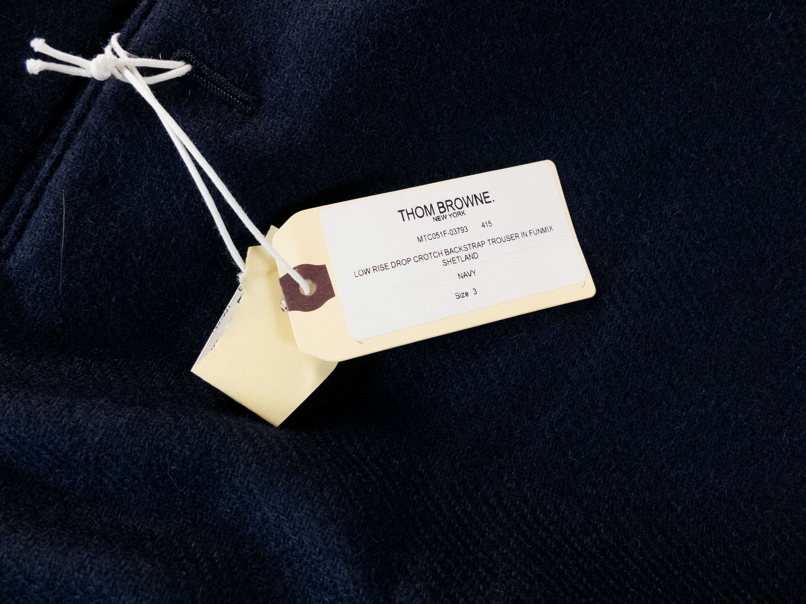 THOM BROWNE Fun-Mix blue wool & corduroy backstrap pants