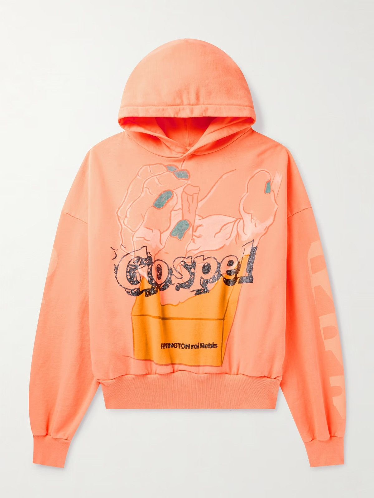 Image of Rrr 123 Gospel Logo-Print Sparkle-Embellished Cotton-Jersey Hoodie in Orange, Men's (Size XL)