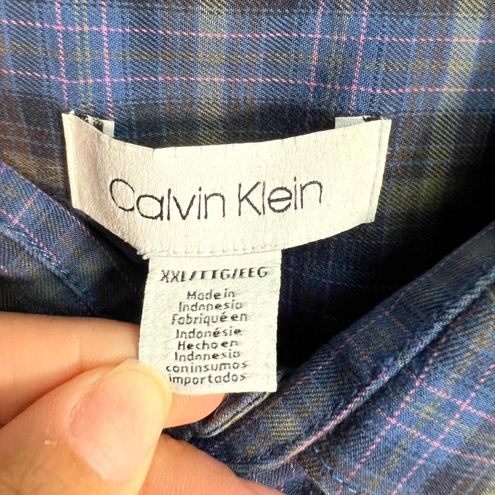 Calvin Klein Calvin Klein Mens Shirt 2XL Button-Up Plaid Long Sleeve Blue Brown, Regular Fit, Cotton Blend, Casual, Classic Theme, All Seasons, Mens Size US XXL / EU 58 / 5 - 3 Thumbnail