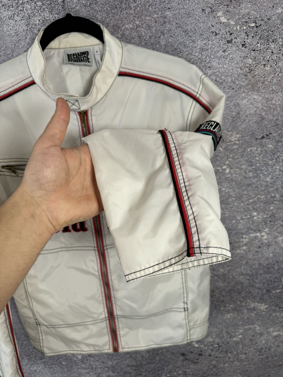 Vintage Reclaimed Vintage Biker Jacket Nylon White Men’s XS size Size US XS / EU 42 / 0 - 14 Thumbnail