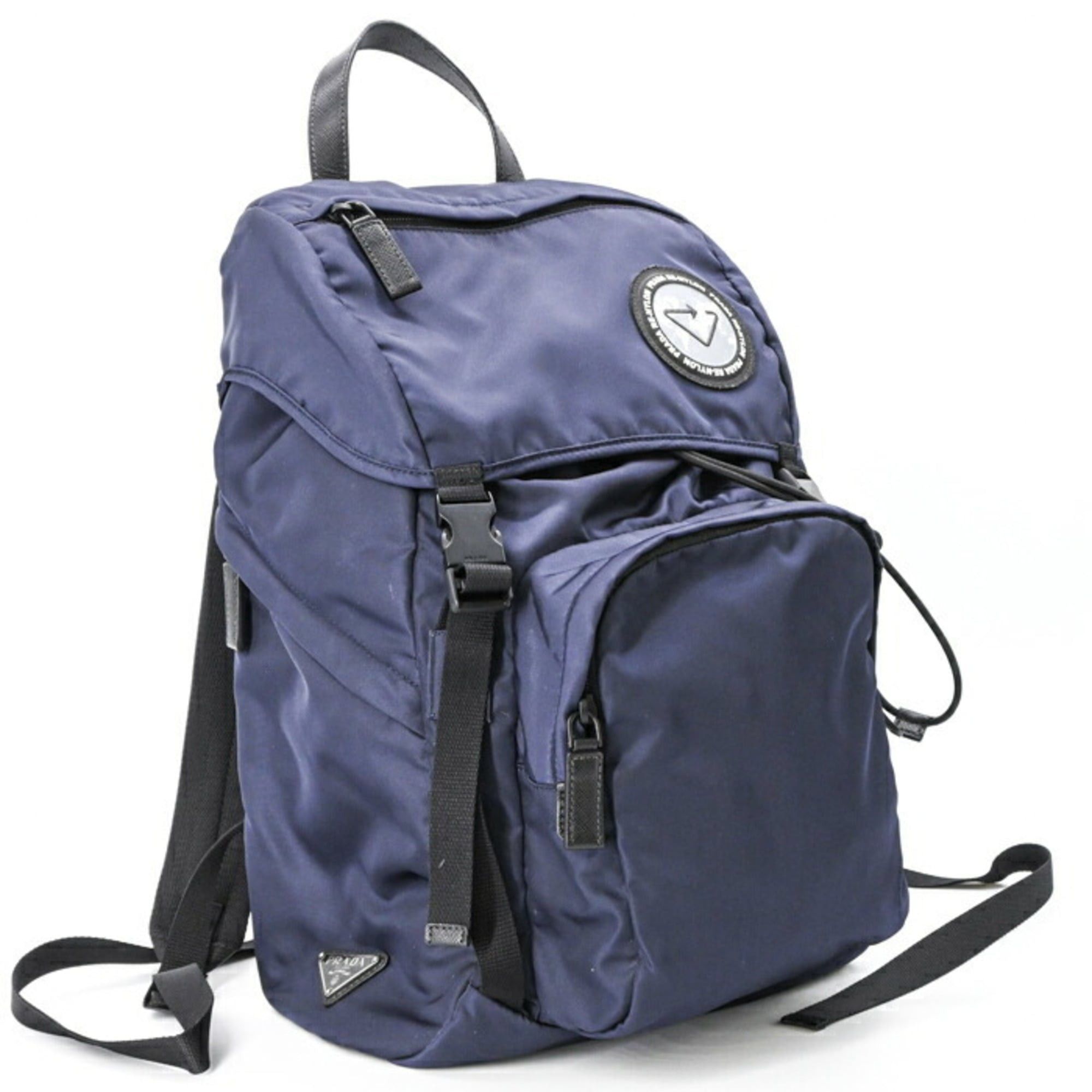PRADA Re-Nylon Backpack in Navy with Saffiano Leather and 