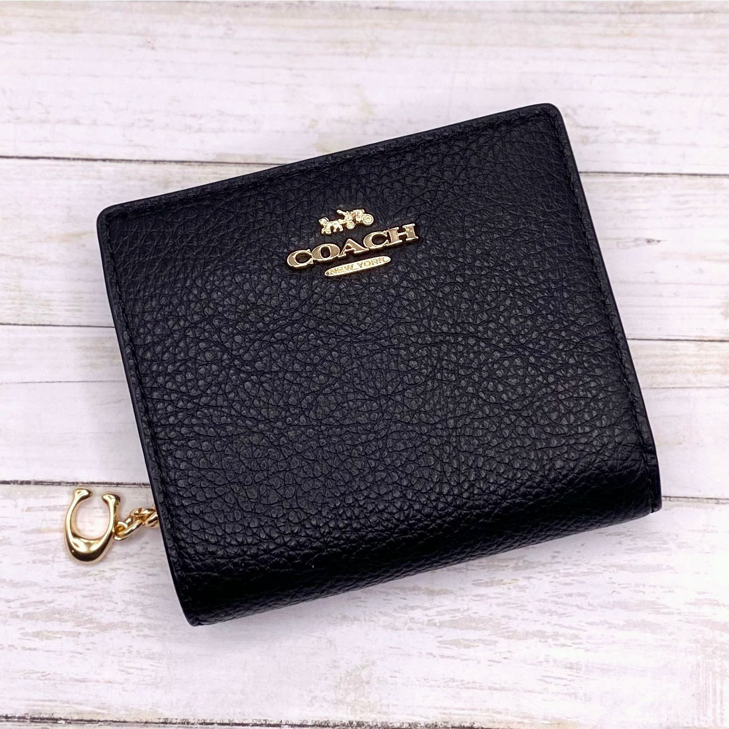 image of Coach Snap Wallet In Black Leather C2862 New With Tags, Women's