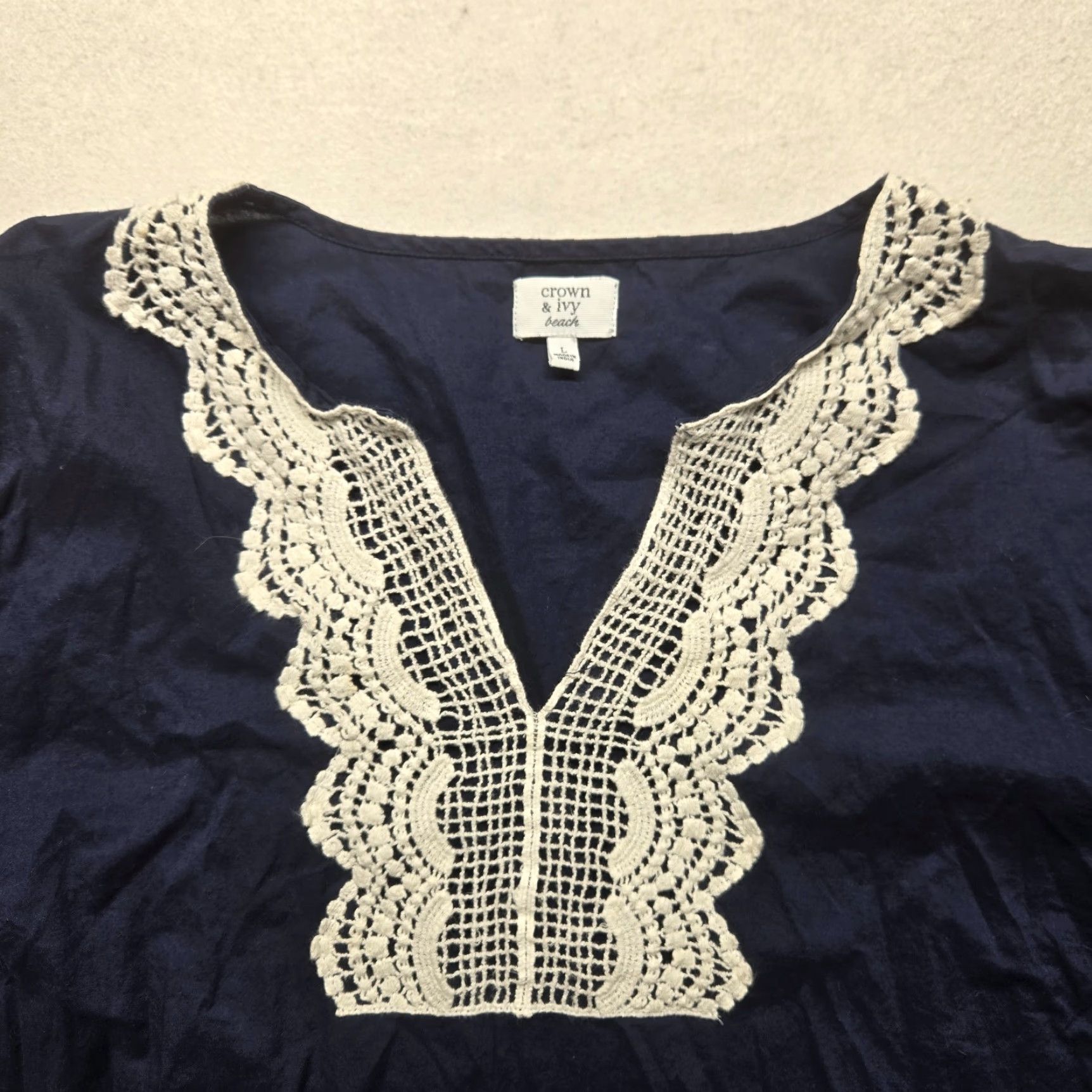Vintage Crown & Ivy Blue Blouse V-Neck Ruffle 3/4 Sleeve Adult Women's Size L Large Size L / US 10 / IT 46 - 2 Thumbnail