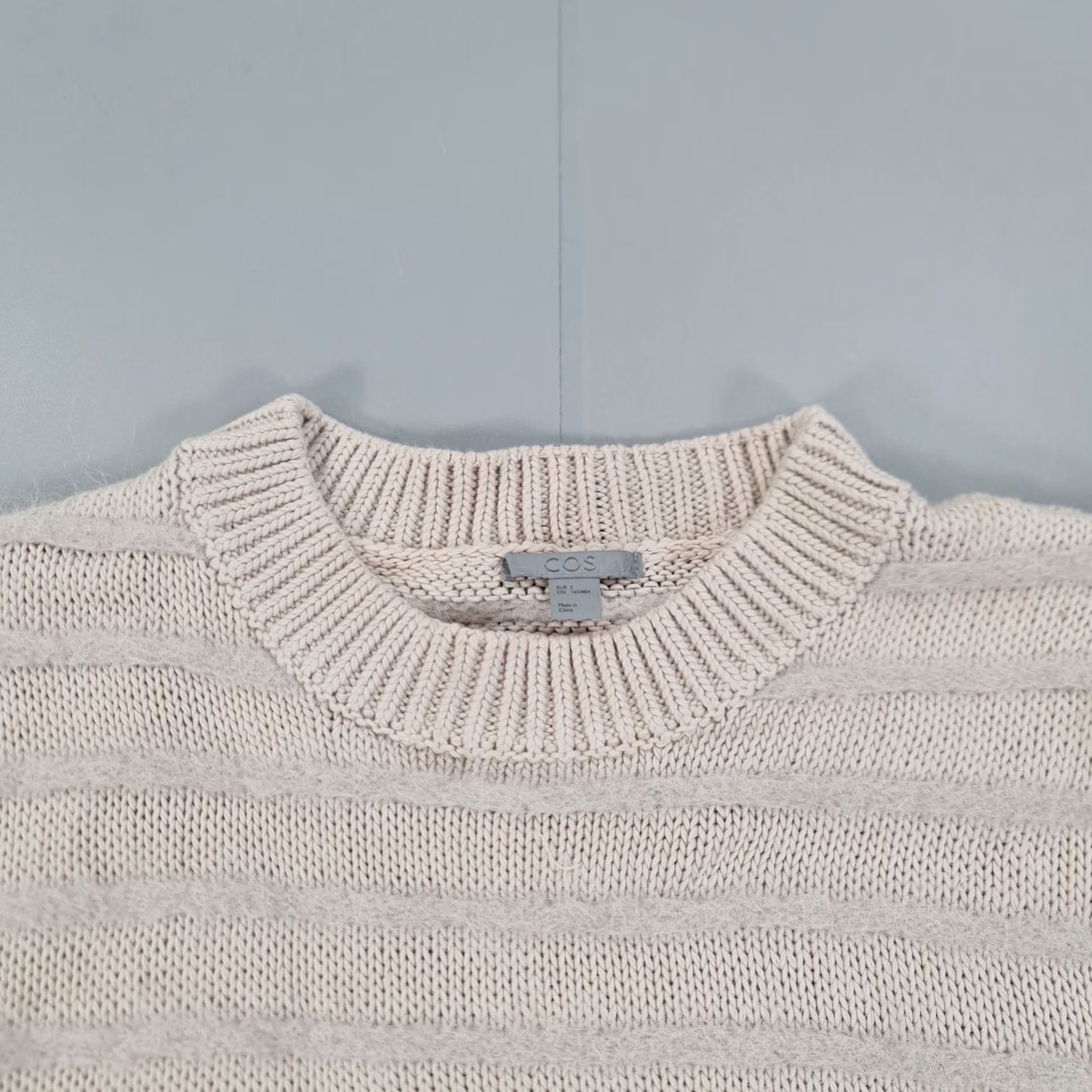 Cos COS Jumper Striped Pullover Knit Crew Neck 3/4 Sleeve Small Wool Alpaca Light Pink Blue Womens Size S / US 4 / IT 40 - 2 Thumbnail