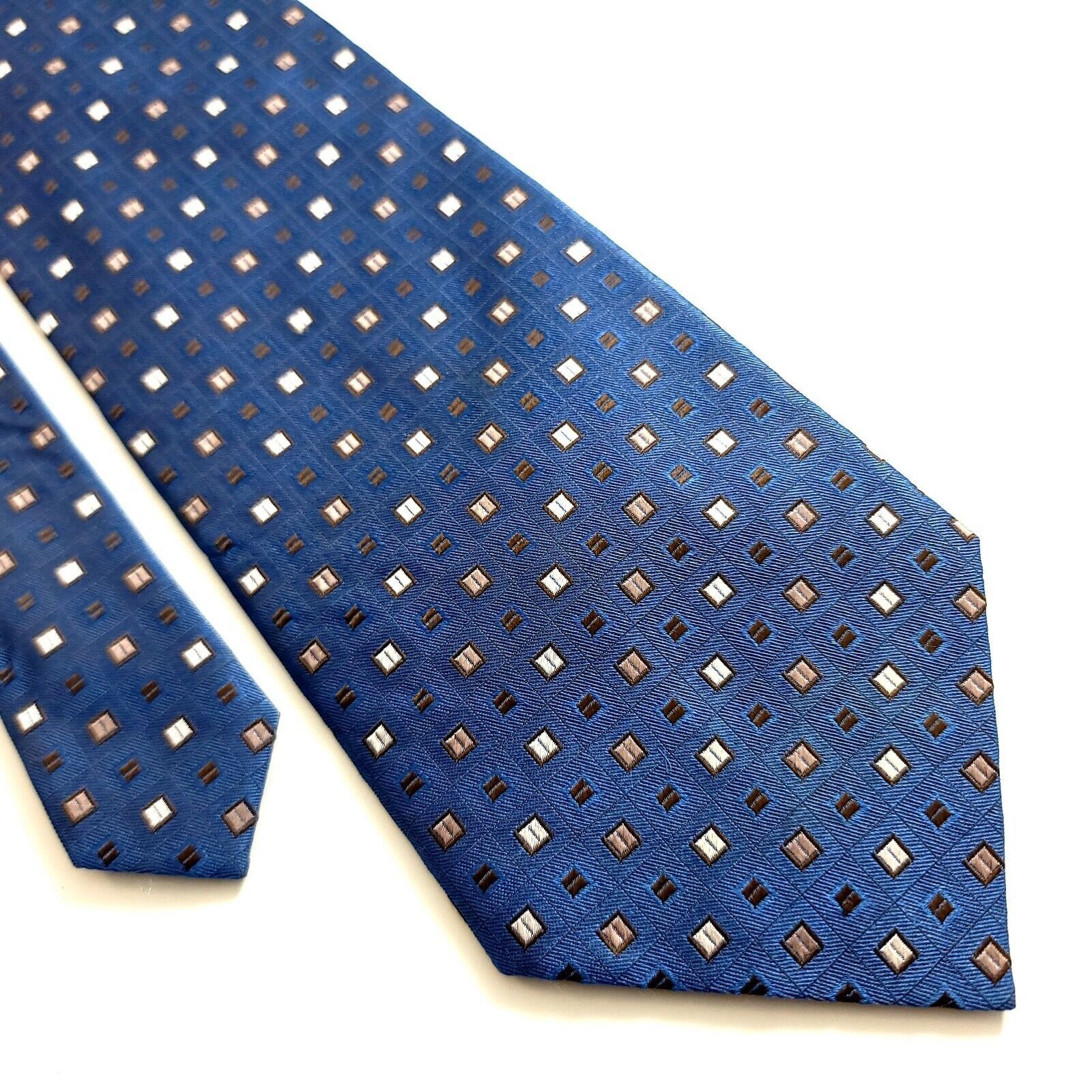 Calvin Klein Calvin Klein Blue Tan Woven Geometric Wide Silk Tie Size ONE SIZE - 1 Thumbnail