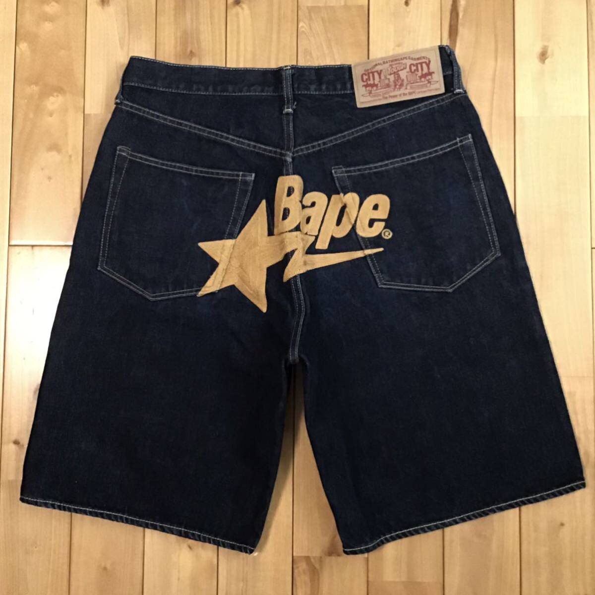 Bape BAPE STA logo embroidery denim shorts a bathing ape