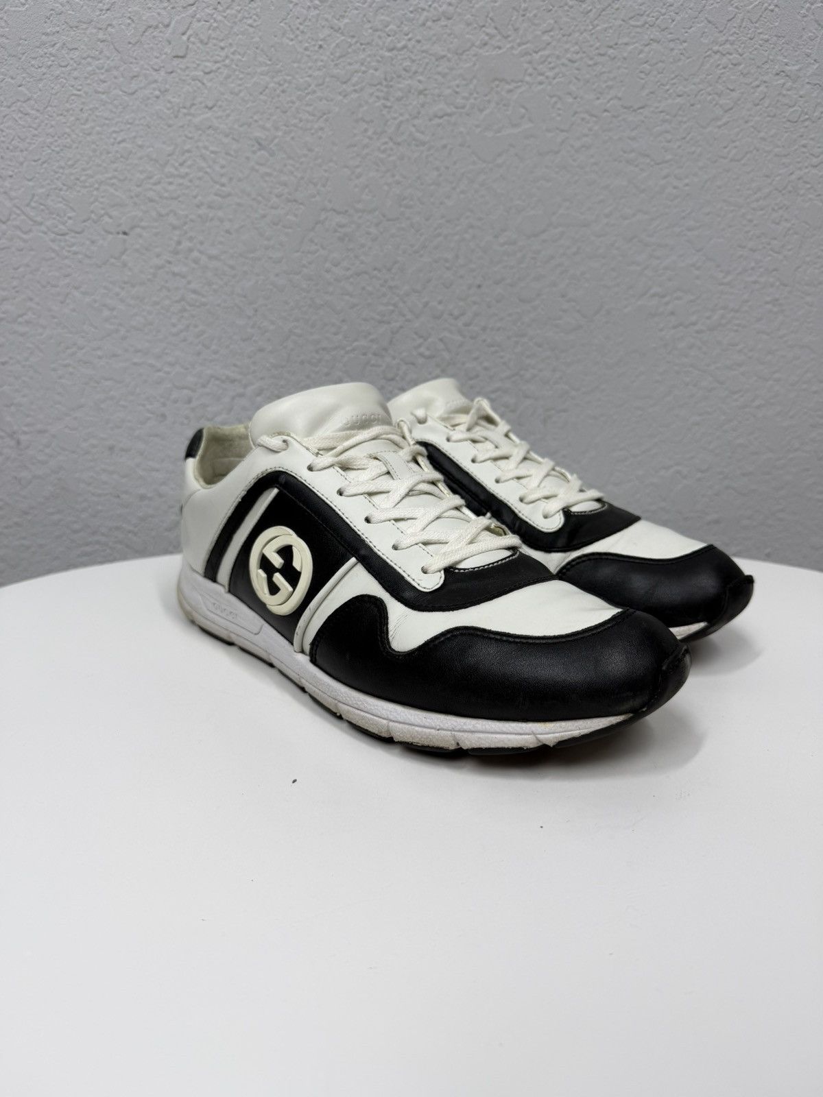 Gucci GUCCI Black White GG Logo Sneakers Shoes Low Top Leather Size US 8 / EU 41 - 7 Thumbnail