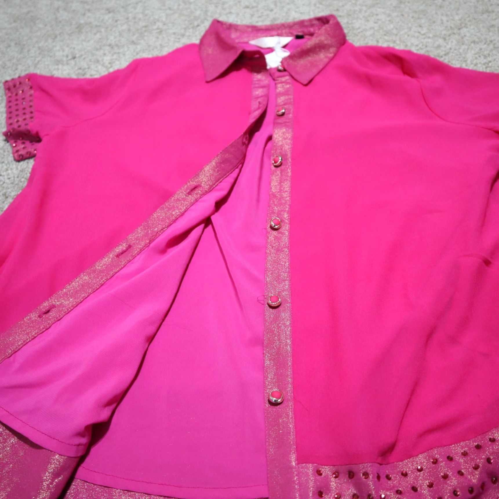 Vintage Jiji Shirt Women 3X Pink Gem Bling V-Neck Short Sleeve Top 3X Pink Womens 90s? Size XXL / US 16-18 / IT 52-54 - 2 Thumbnail