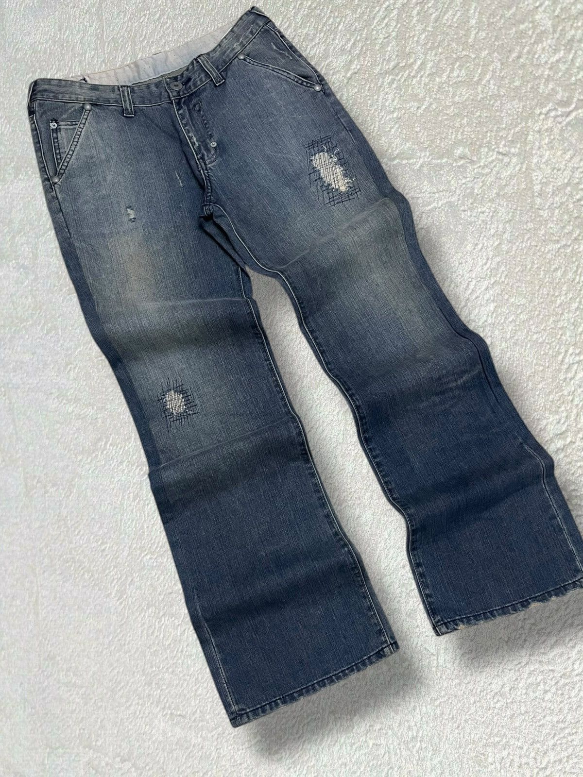 Tornado Mart Vintage Japan Designer Rush/Hour Distressed Flared Denim Size US 32 / EU 48 - 2 Thumbnail