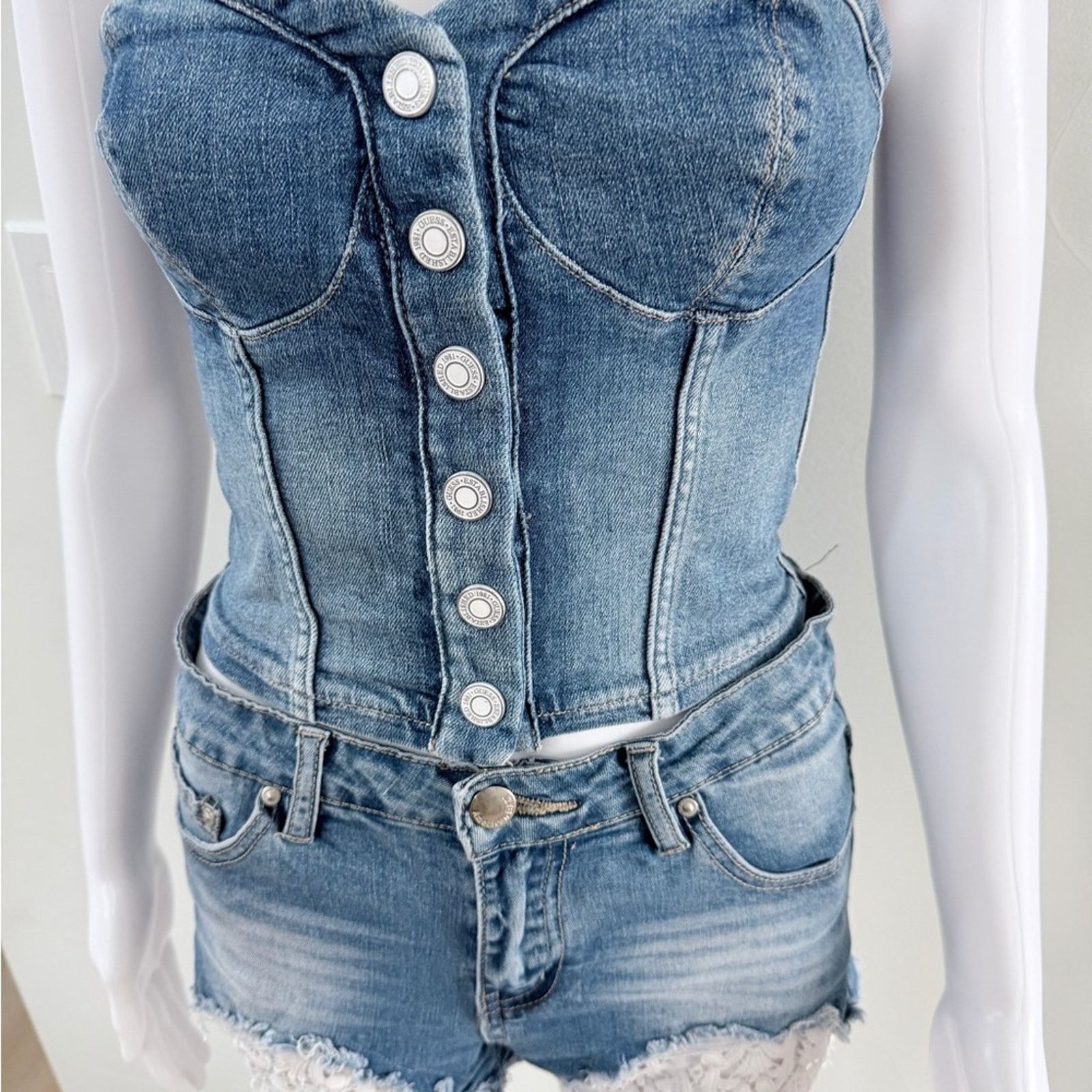 Other Guess Y2K Vintage Denim Bustier and Shorts Set size S Size 26" / US 2 / IT 38 - 8 Thumbnail